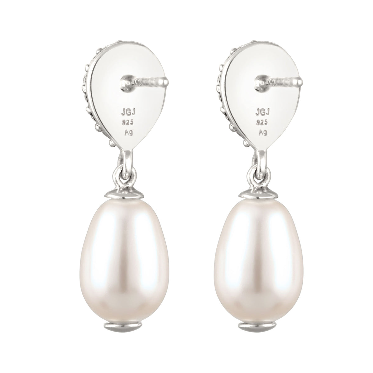 Silber - Elli | Ohrstecker Tropfen | Mit Perlen und Kristallen von Swarovski® (Weiß, Blau) | 925 Sterling Silber