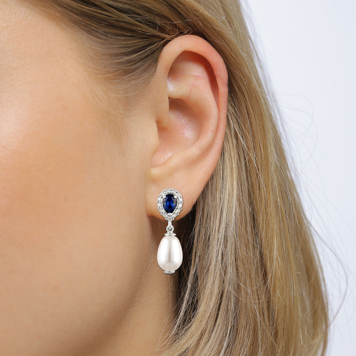 Silber - Elli | Ohrstecker Tropfen | Mit Perlen und Kristallen von Swarovski® (Weiß, Blau) | 925 Sterling Silber