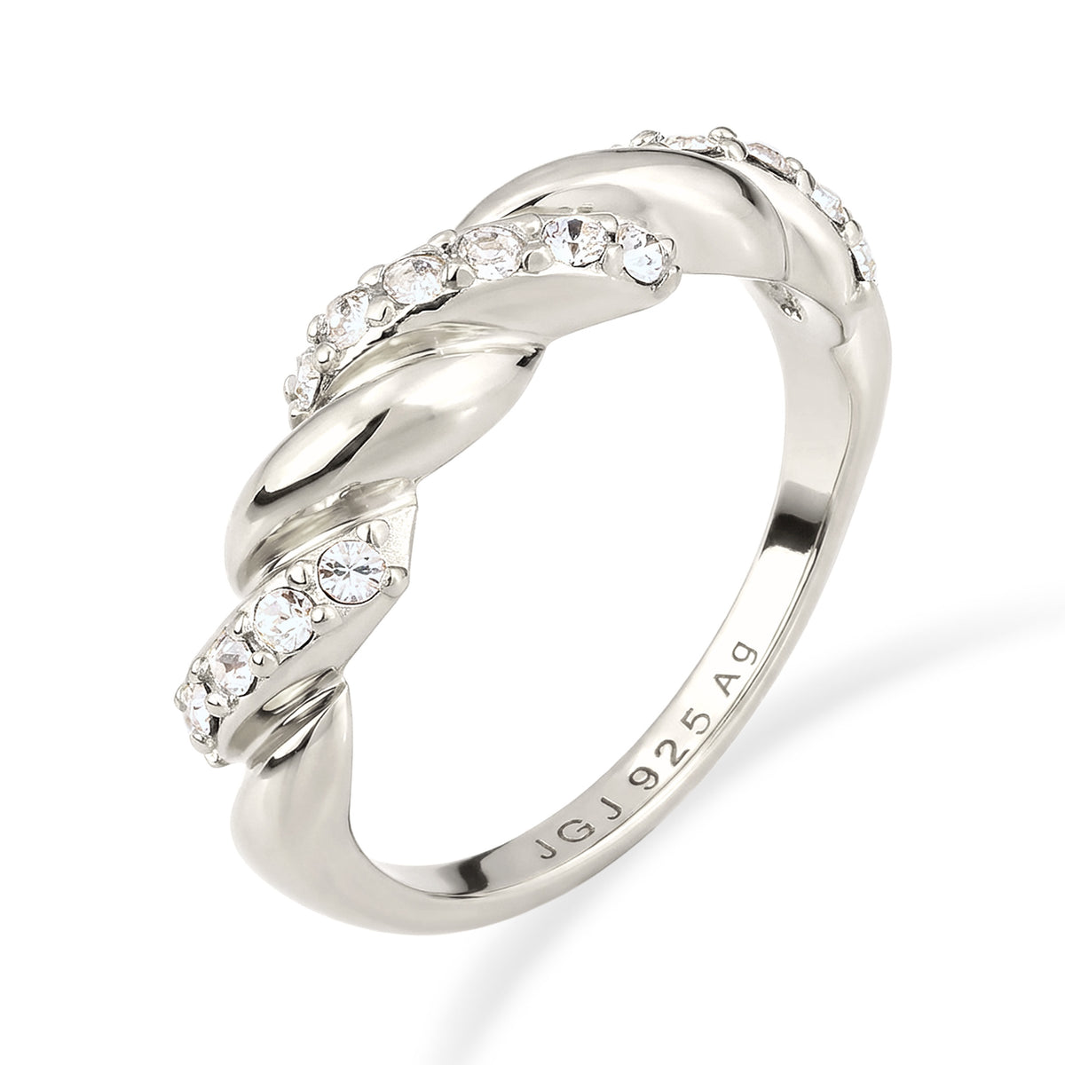 Silber - Elli | Stapelring Twisted | Mit Kristallen von Swarovski® (Weiß) | 925 Sterling Silber