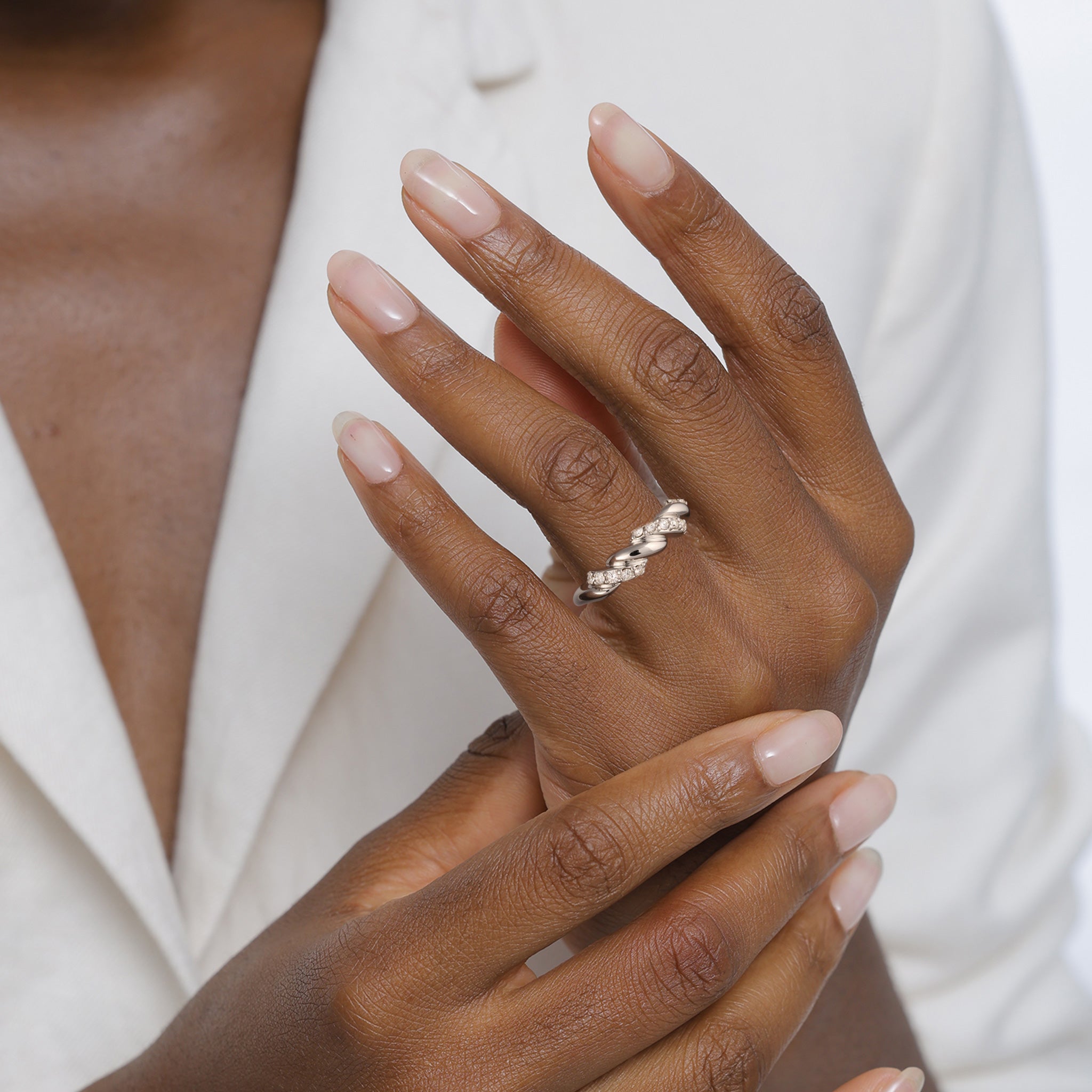 Silber - Elli | Stapelring Twisted | Mit Kristallen von Swarovski® (Weiß) | 925 Sterling Silber