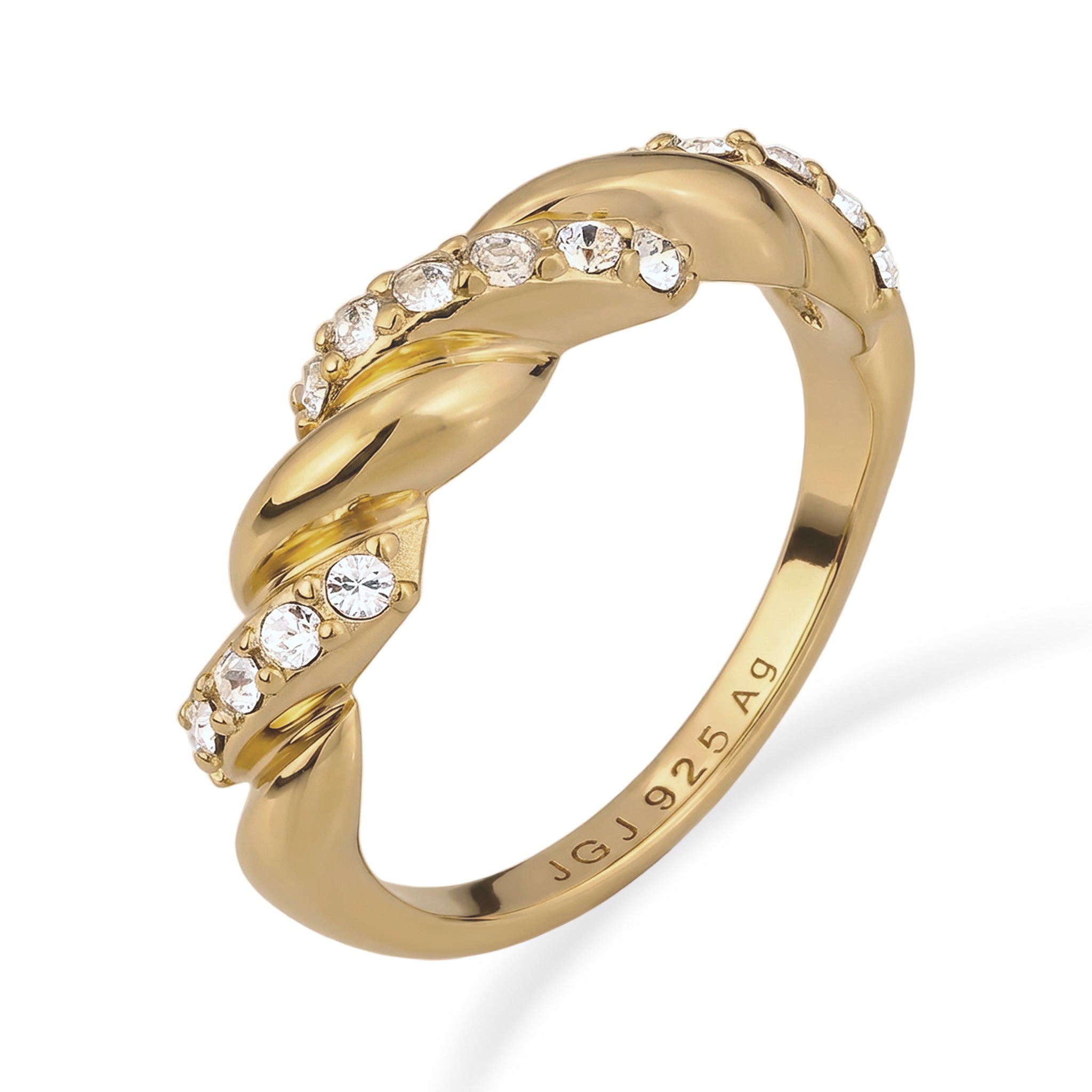 Gold - Elli | Stapelring Twisted | Mit Kristallen von Swarovski® (Weiß) | 925 Sterling Silber vergoldet
