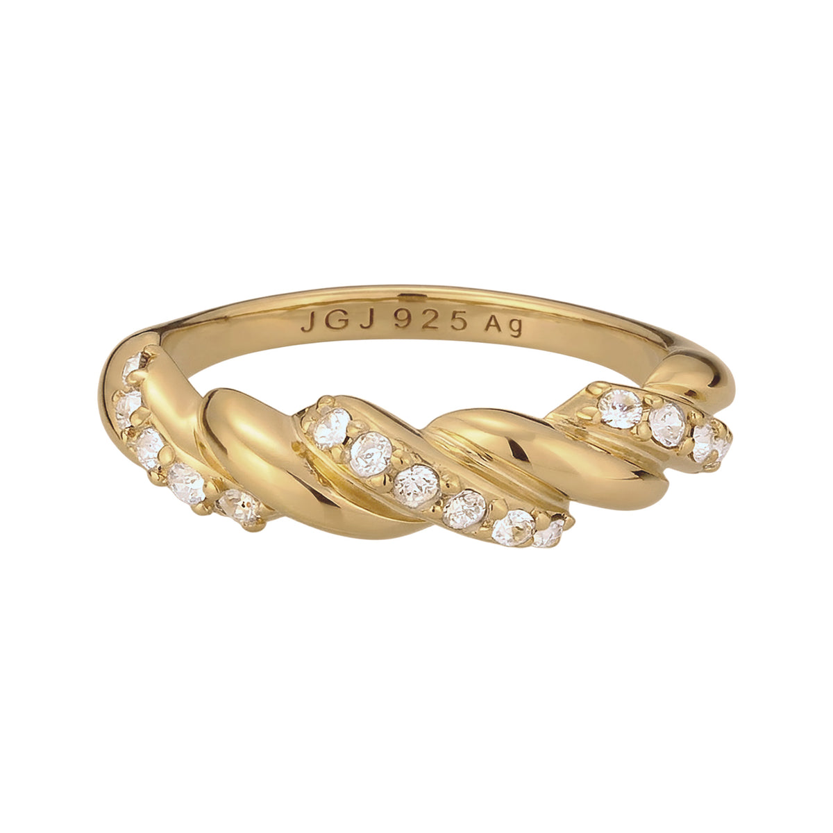 Gold - Elli | Stapelring Twisted | Mit Kristallen von Swarovski® (Weiß) | 925 Sterling Silber vergoldet
