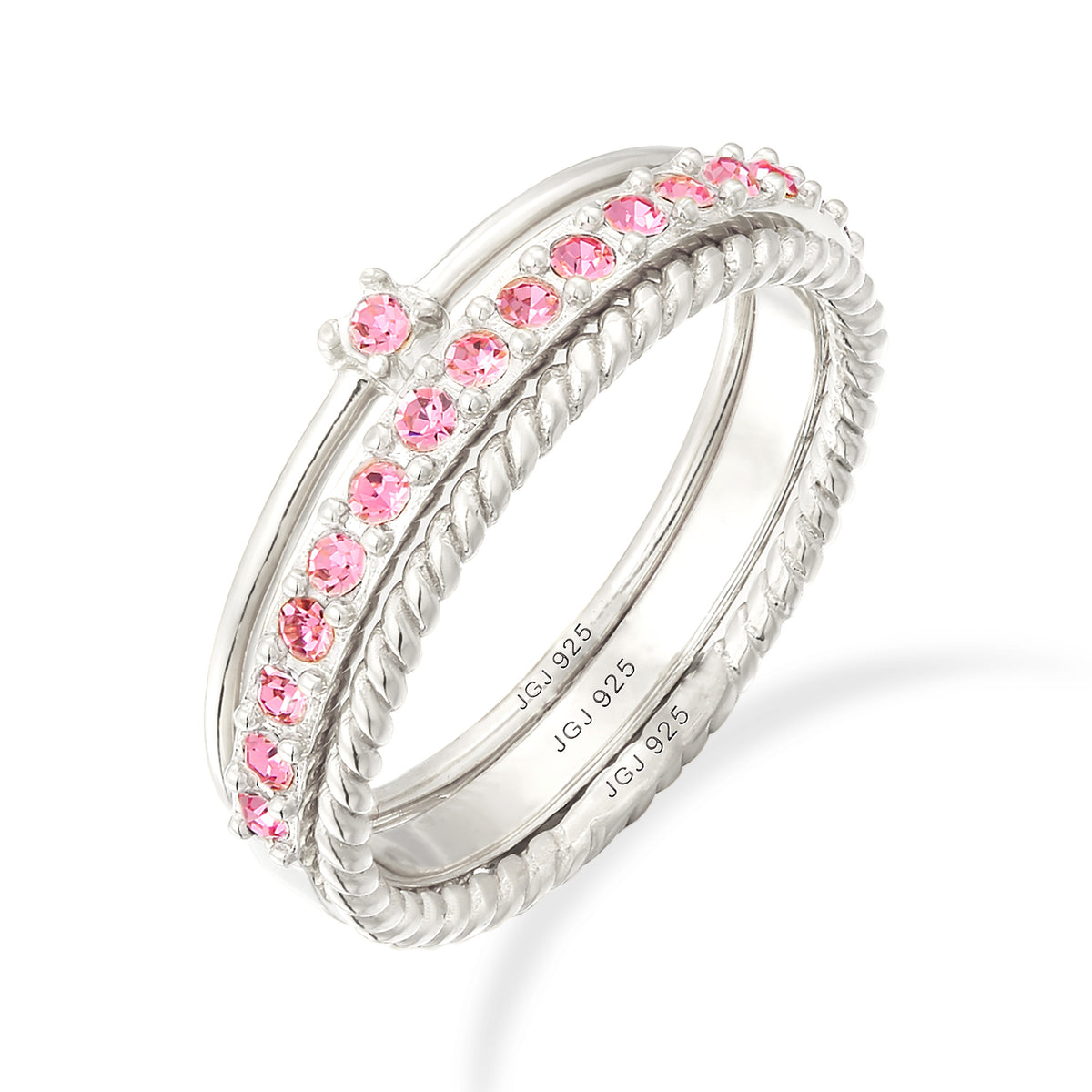 Silber - Elli | Stapelring 3er Set | Mit Kristallen von Swarovski® (Rosa) | 925er Sterling Silber