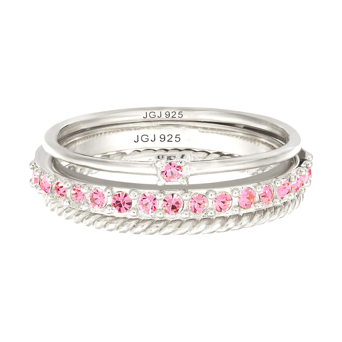 Silber - Elli | Stapelring 3er Set | Mit Kristallen von Swarovski® (Rosa) | 925er Sterling Silber