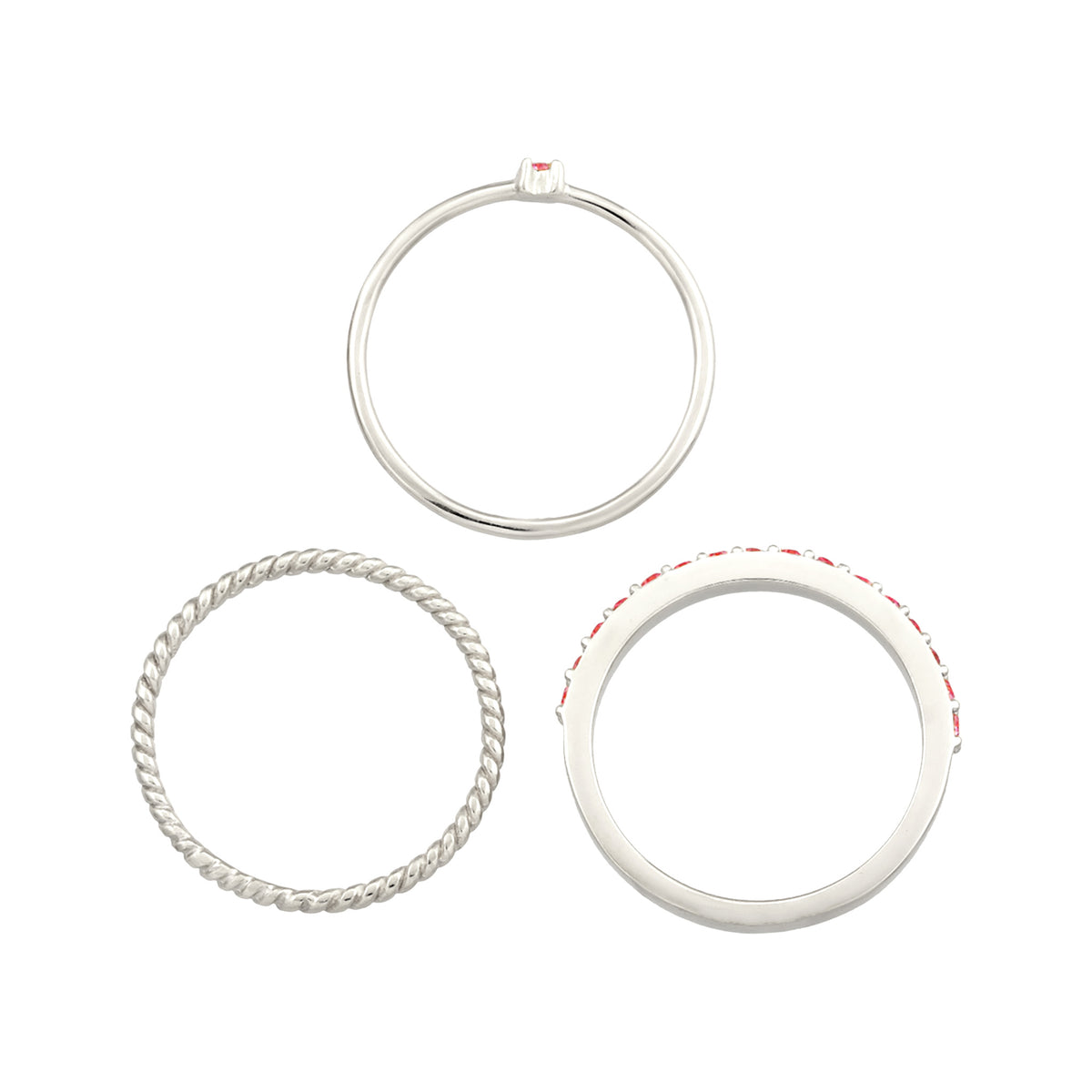 Silber - Elli | Stapelring 3er Set | Mit Kristallen von Swarovski® (Rosa) | 925er Sterling Silber