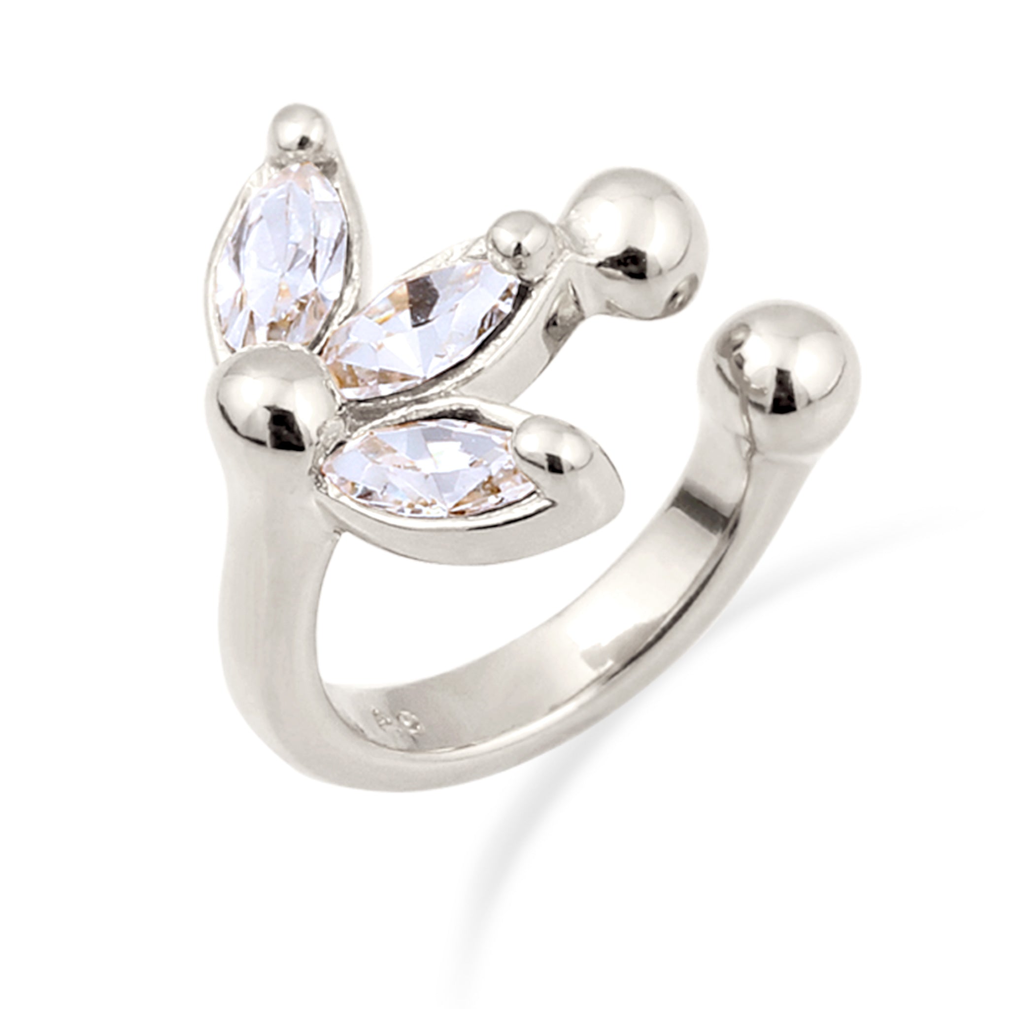 Silber - Elli | Earcuff Blume | Mit Kristallen von Swarovski® (Weiß) | 925 Sterling Silber