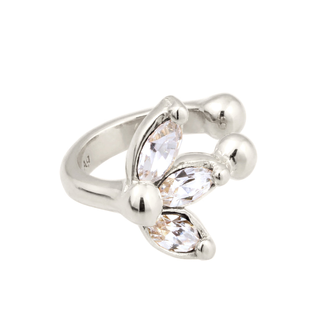 Silber - Elli | Earcuff Blume | Mit Kristallen von Swarovski® (Weiß) | 925 Sterling Silber