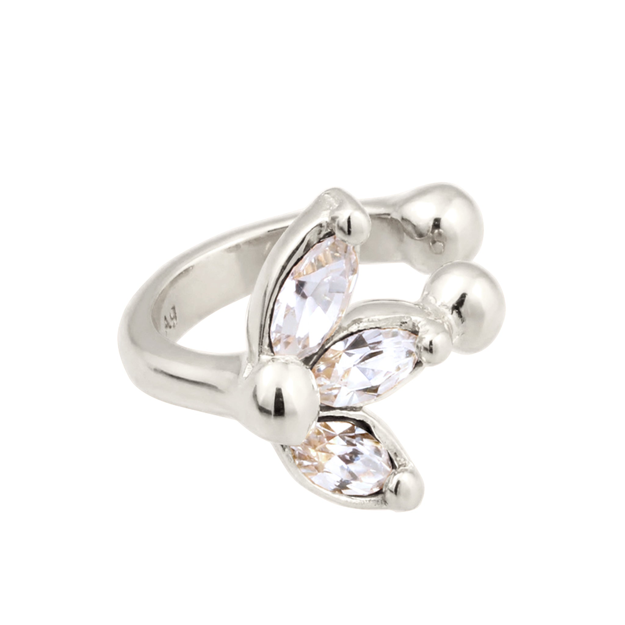 Silber - Elli | Earcuff Blume | Mit Kristallen von Swarovski® (Weiß) | 925 Sterling Silber