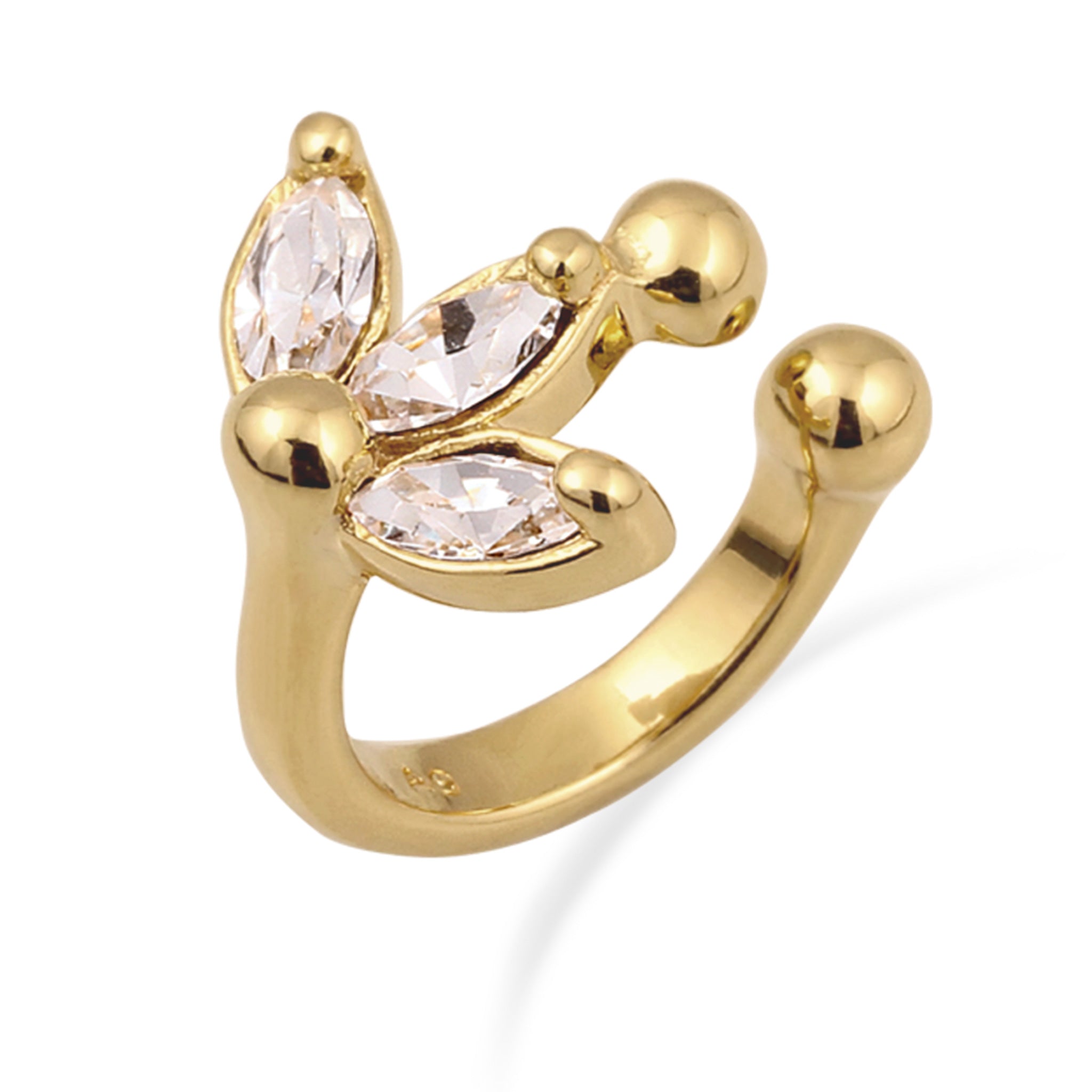 Gold - Elli | Earcuff Blume | Mit Kristallen von Swarovski® (Weiß) | 925 Sterling Silber vergoldet