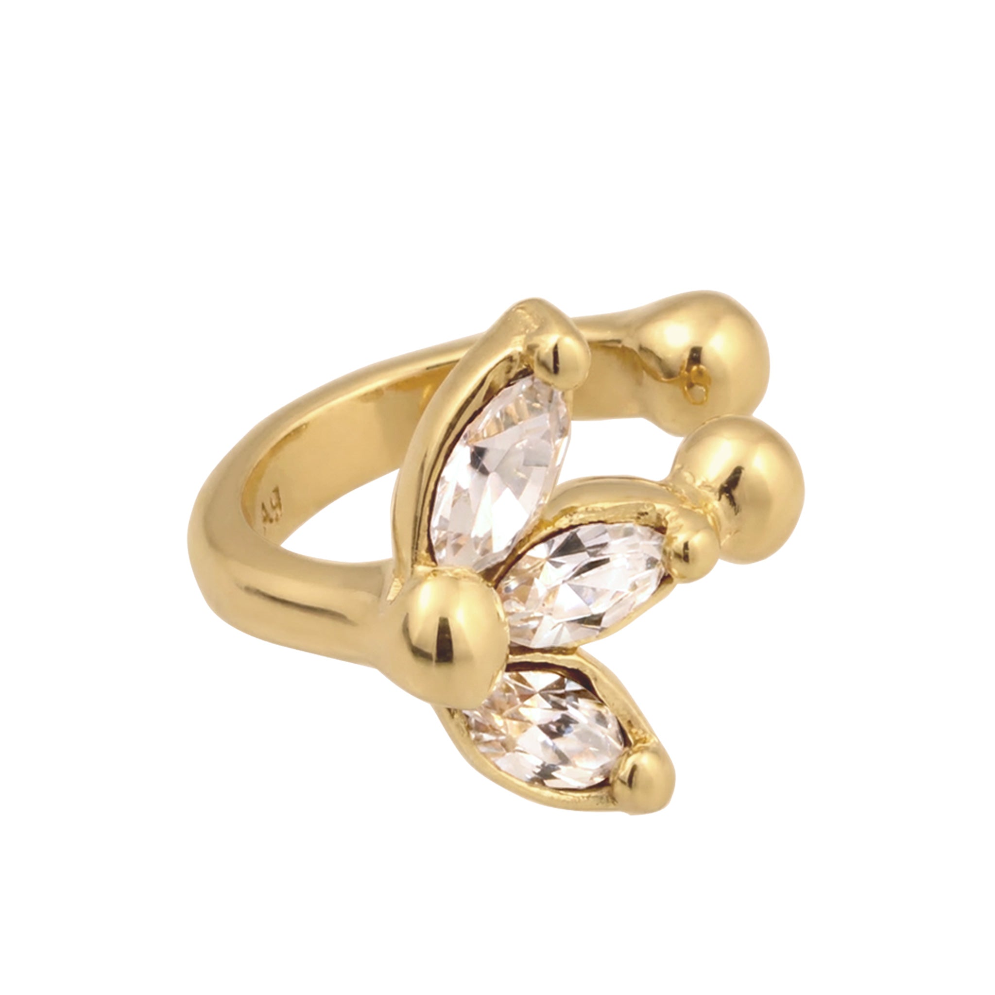 Gold - Elli | Earcuff Blume | Mit Kristallen von Swarovski® (Weiß) | 925 Sterling Silber vergoldet