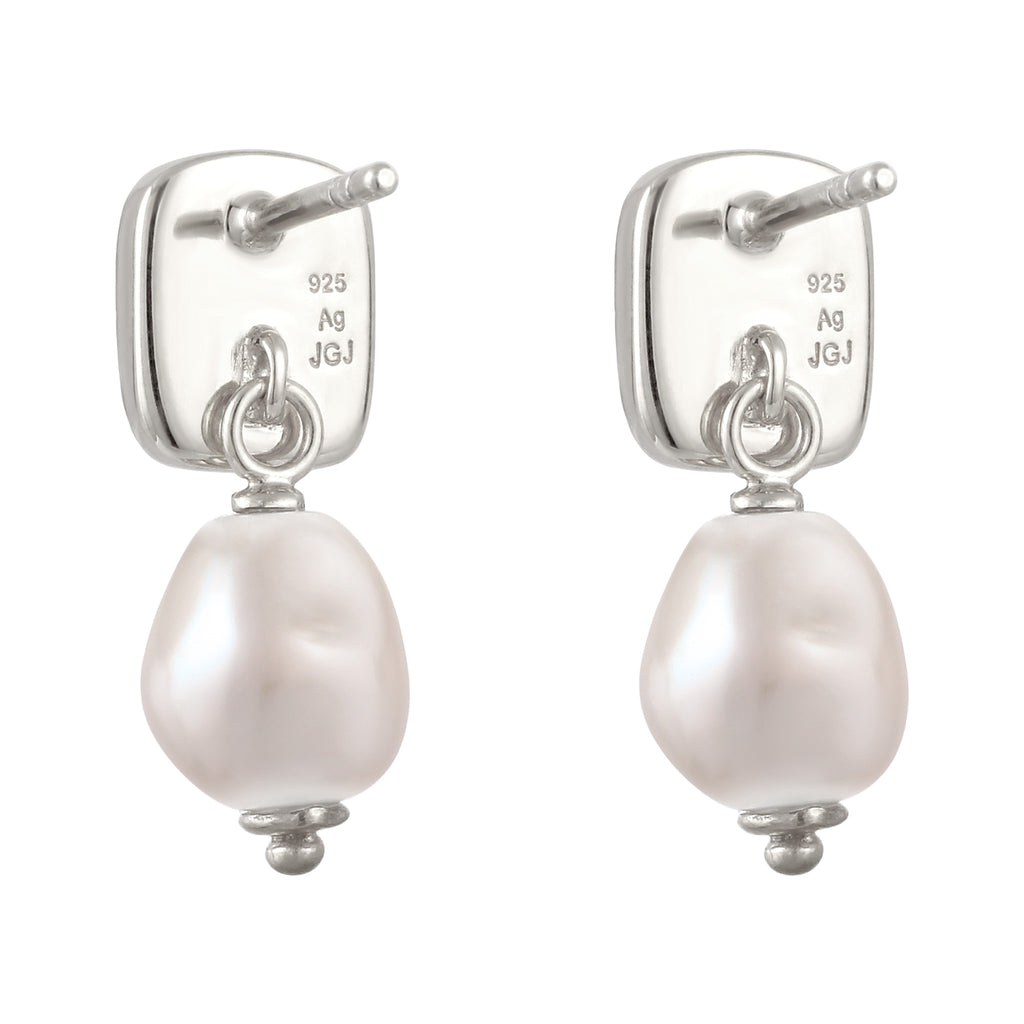 Silber - Elli | Ohrstecker Plättchen | Mit Perle und Kristallen von Swarovski® (Weiß) | 925 Sterling Silber