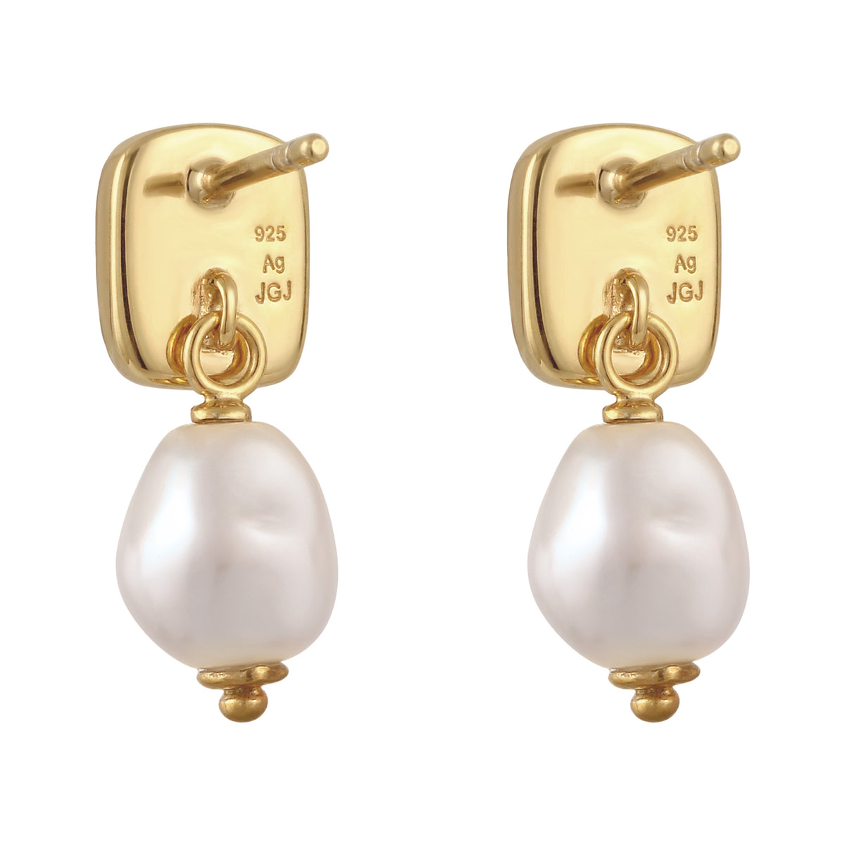 Gold - Elli | Ohrstecker Plättchen | Mit Perle und Kristallen von Swarovski® (Weiß) | 925 Sterling Silber vergoldet
