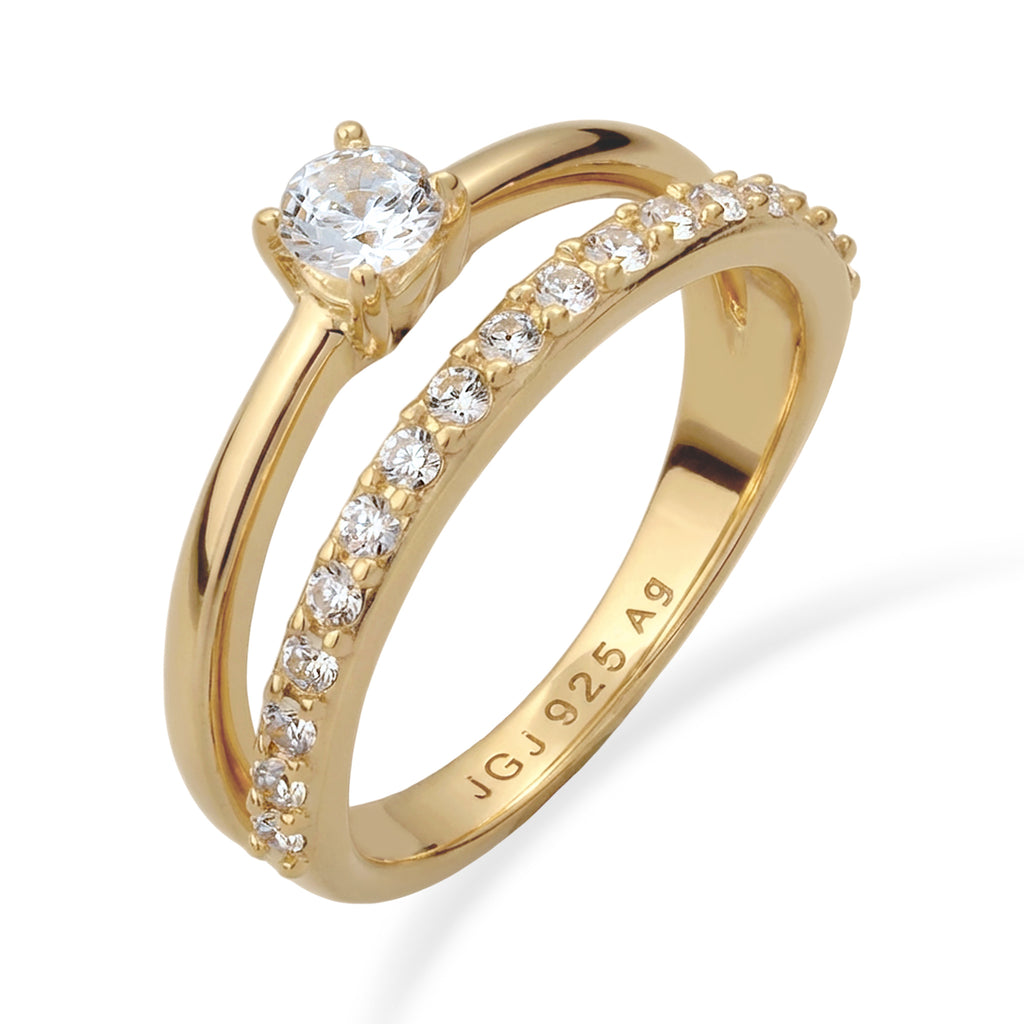 Gold - Elli | Stapelring | Mit Kristallen von Swarovski® (Weiß) | 925 Sterling Silber vergoldet