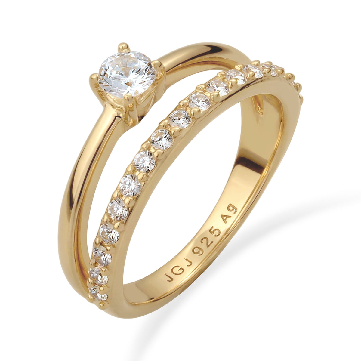 Gold - Elli | Stapelring | Mit Kristallen von Swarovski® (Weiß) | 925 Sterling Silber vergoldet