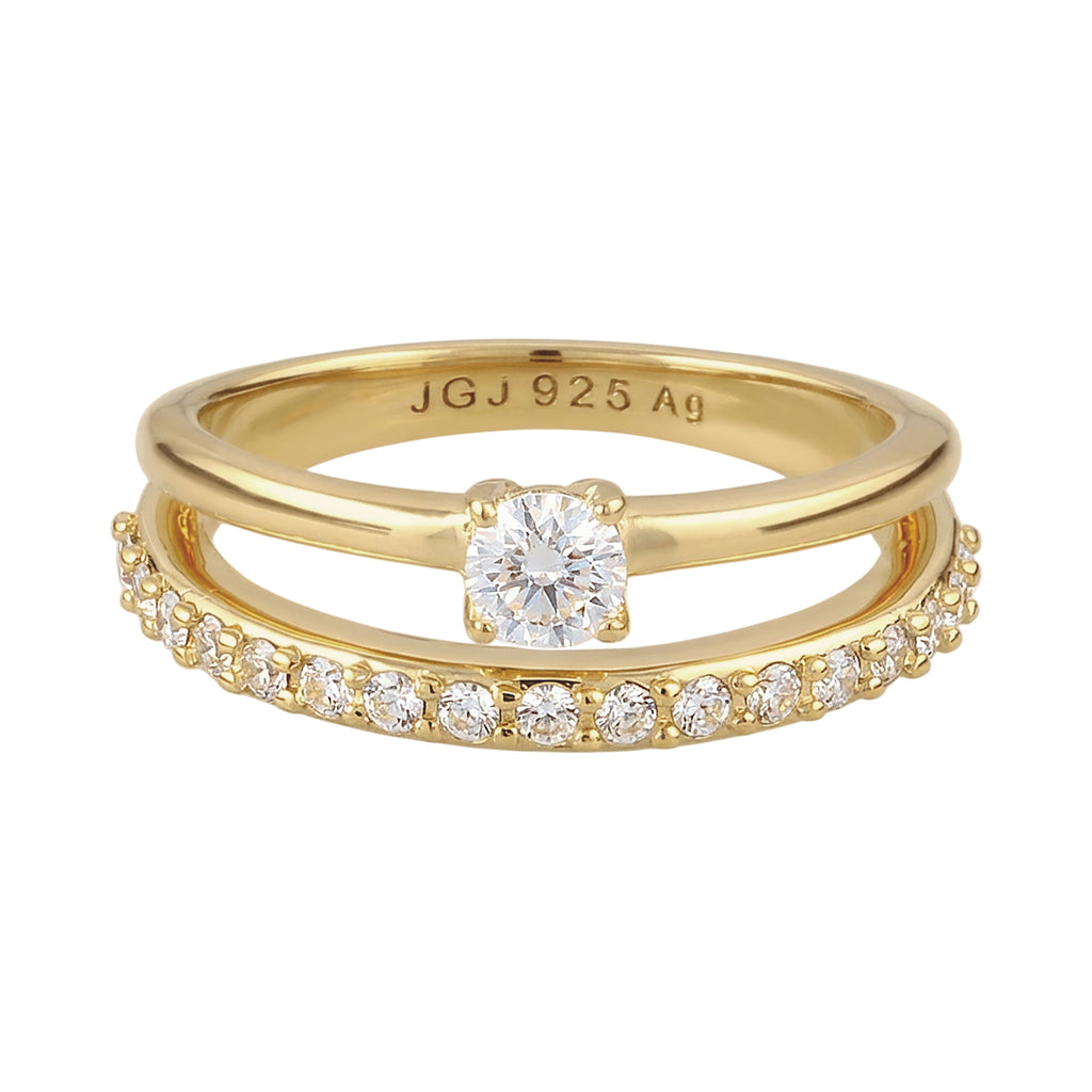 Gold - Elli | Stapelring | Mit Kristallen von Swarovski® (Weiß) | 925 Sterling Silber vergoldet
