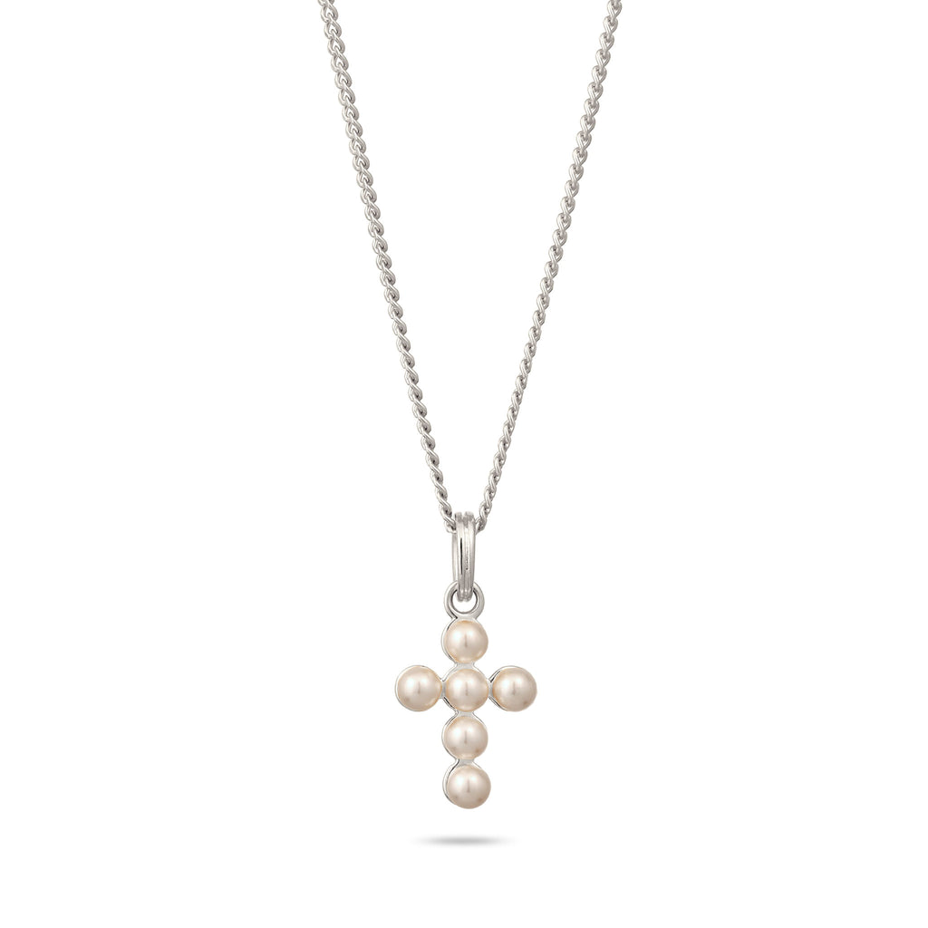 Silber - Elli | Halskette Kreuz | Mit Perlen von Swarovski® (Weiß) | 925 Sterling Silber