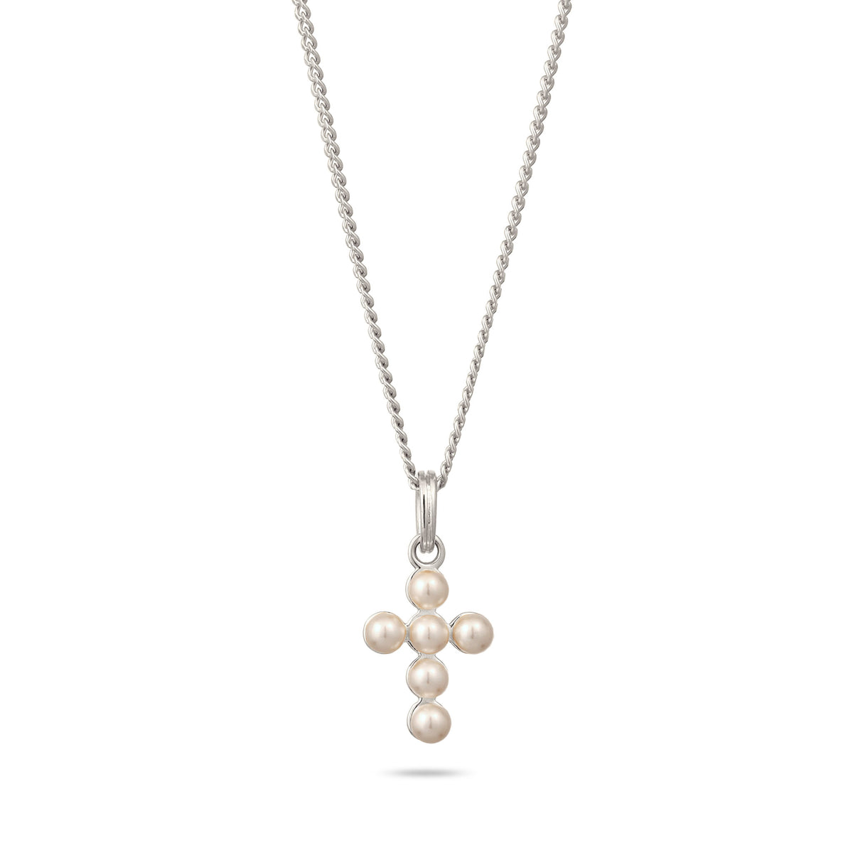 Silber - Elli | Halskette Kreuz | Mit Perlen von Swarovski® (Weiß) | 925 Sterling Silber
