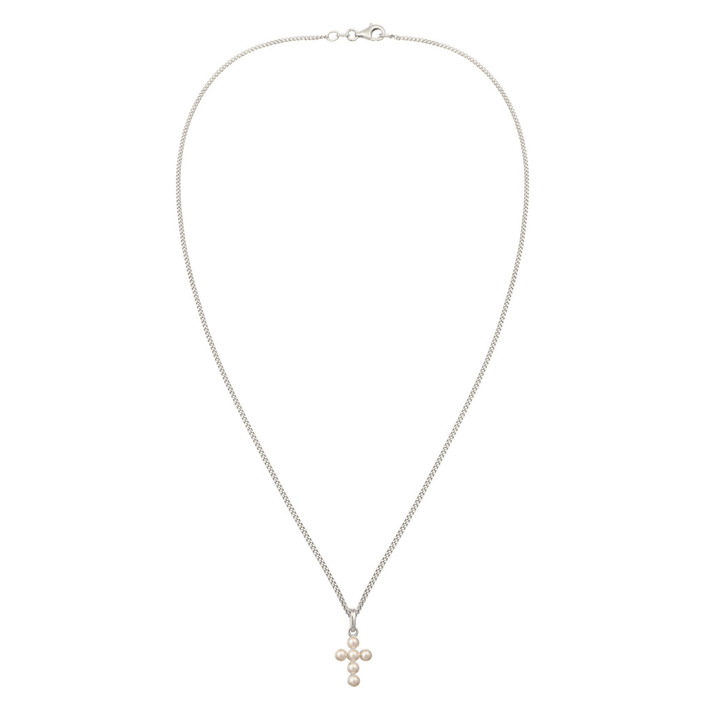 Silber - Elli | Halskette Kreuz | Mit Perlen von Swarovski® (Weiß) | 925 Sterling Silber