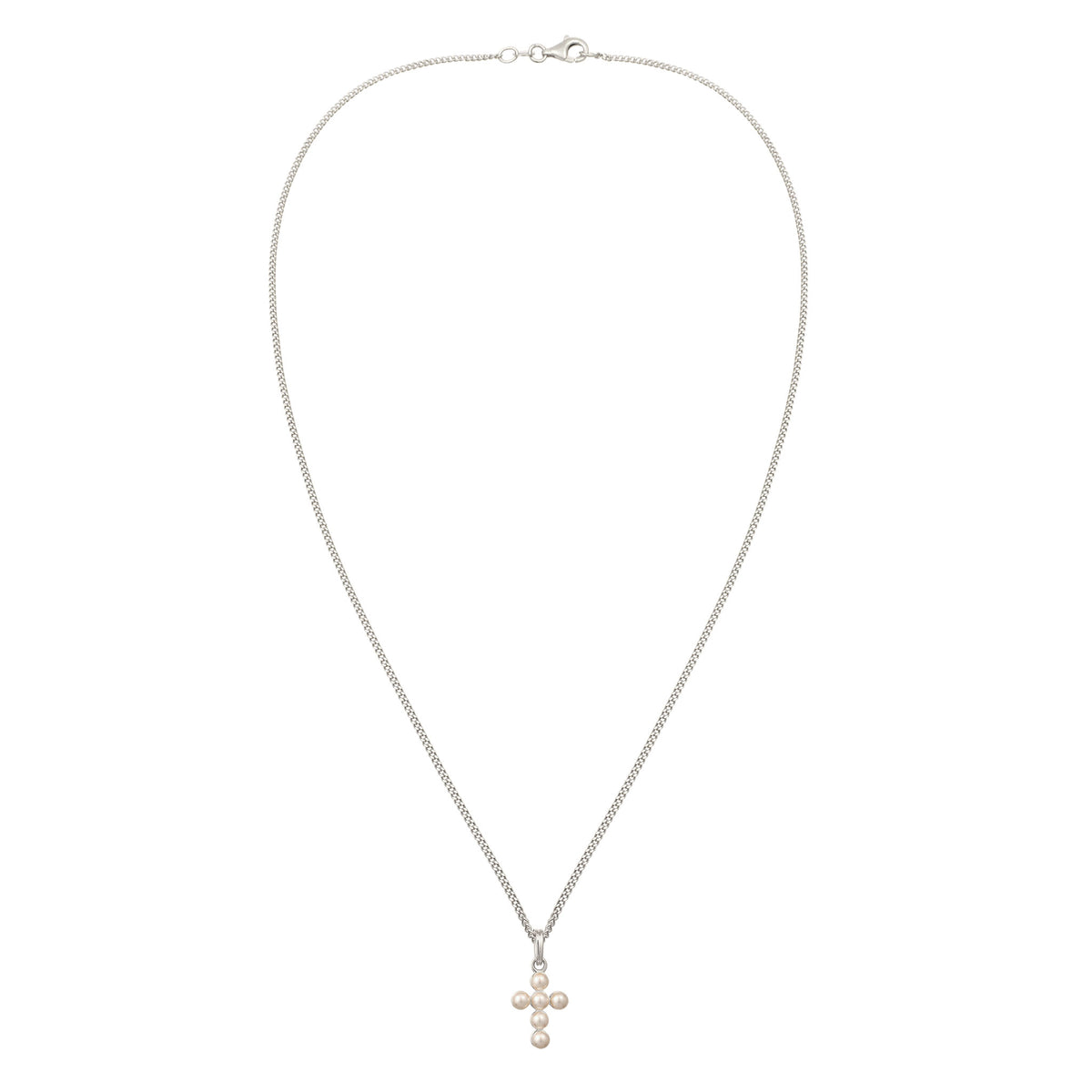 Silber - Elli | Halskette Kreuz | Mit Perlen von Swarovski® (Weiß) | 925 Sterling Silber