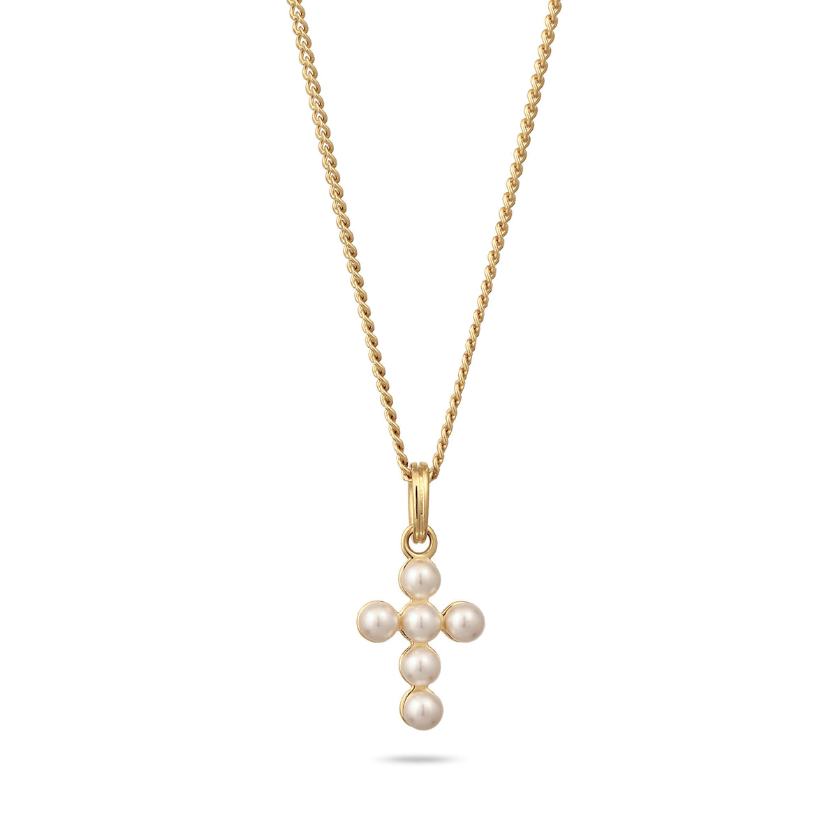 Gold - Elli | Halskette Kreuz | Mit Perlen von Swarovski® (Weiß) | 925 Sterling Silber vergoldet