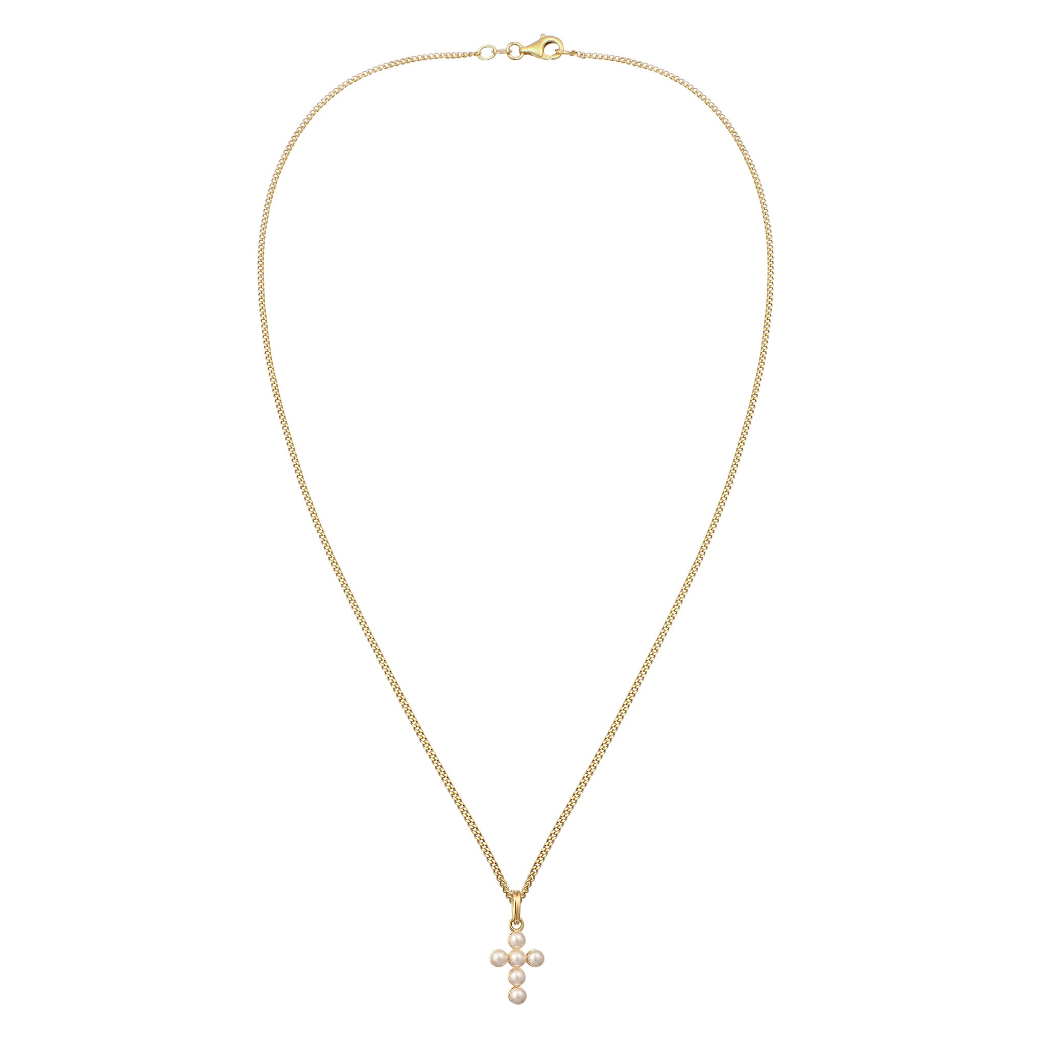 Gold - Elli | Halskette Kreuz | Mit Perlen von Swarovski® (Weiß) | 925 Sterling Silber vergoldet