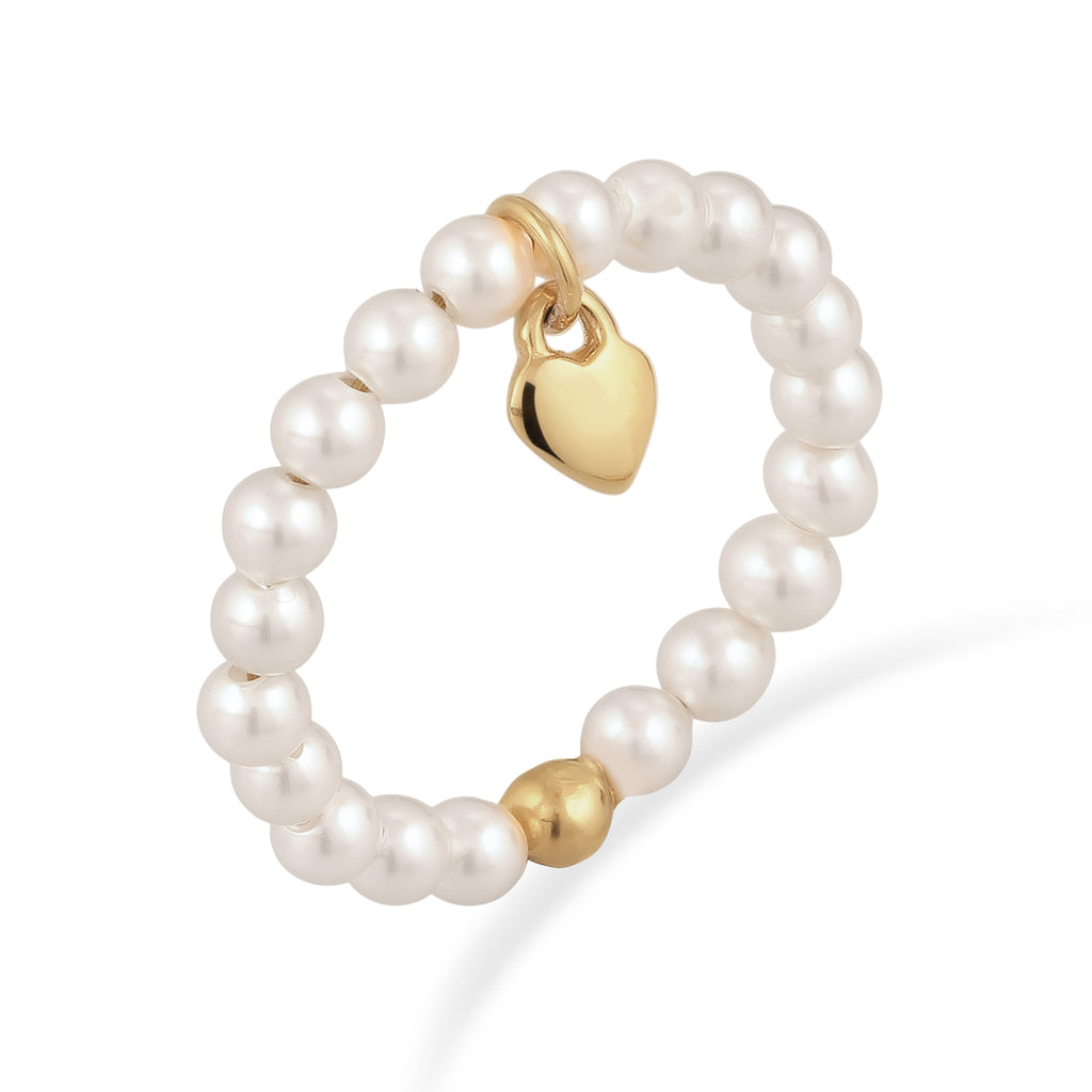 Gold - Elli | Ring Herz Anhänger | Mit Perlen von Swarovski® (Weiß) | 925 Sterling Silber vergoldet