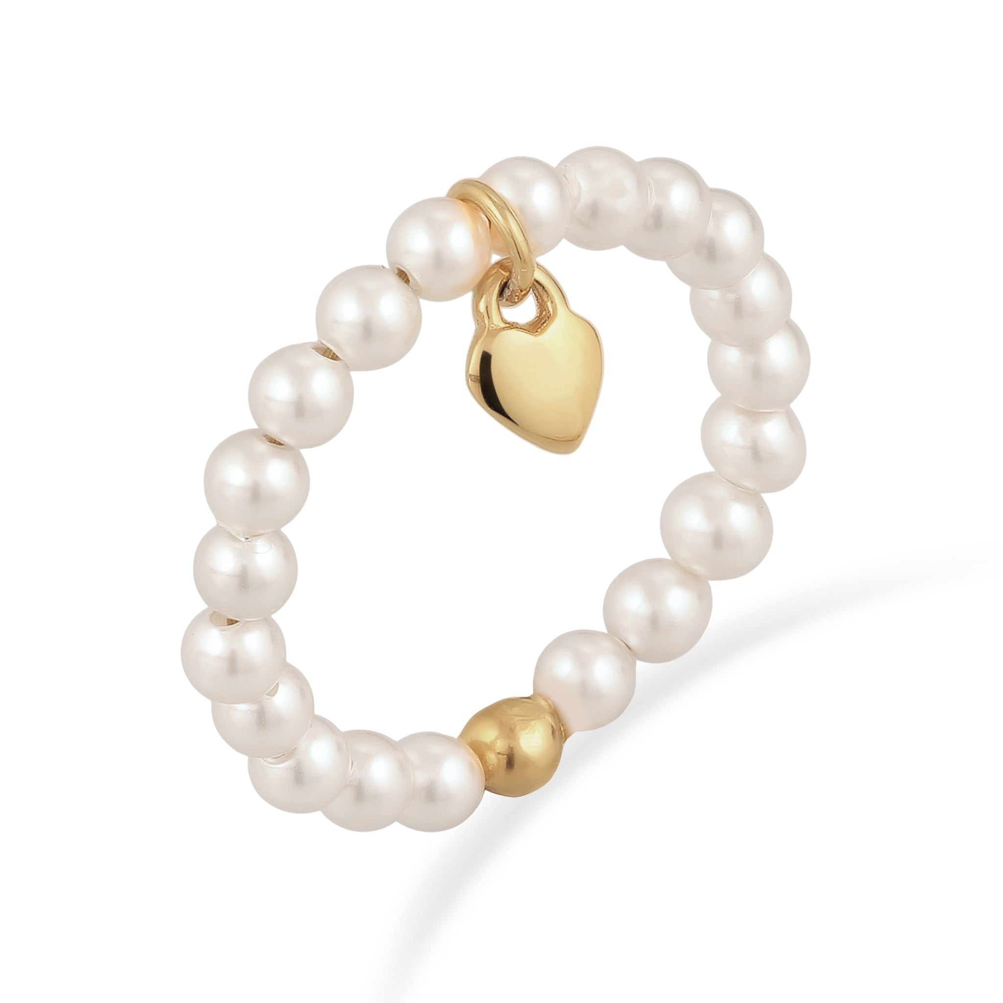 Gold - Elli | Ring Herz Anhänger | Mit Perlen von Swarovski® (Weiß) | 925 Sterling Silber vergoldet