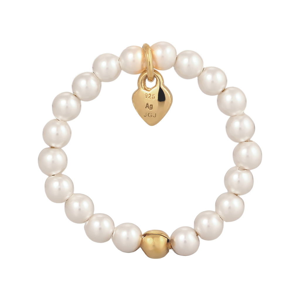 Gold - Elli | Ring Herz Anhänger | Mit Perlen von Swarovski® (Weiß) | 925 Sterling Silber vergoldet