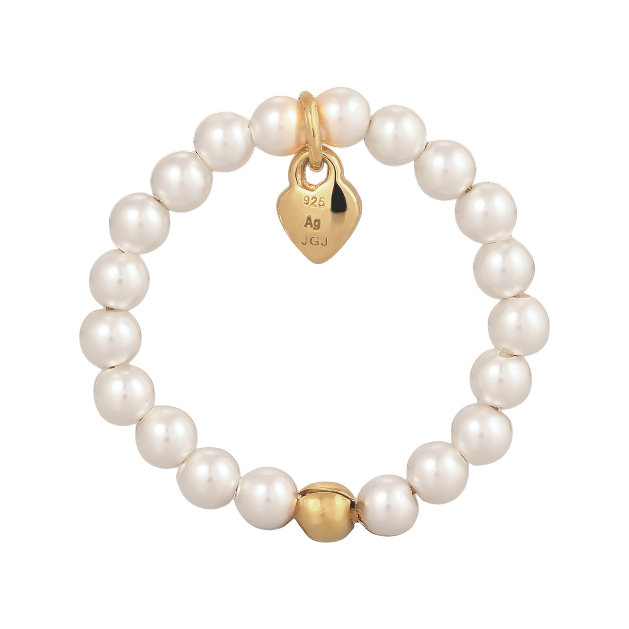 Gold - Elli | Ring Herz Anhänger | Mit Perlen von Swarovski® (Weiß) | 925 Sterling Silber vergoldet