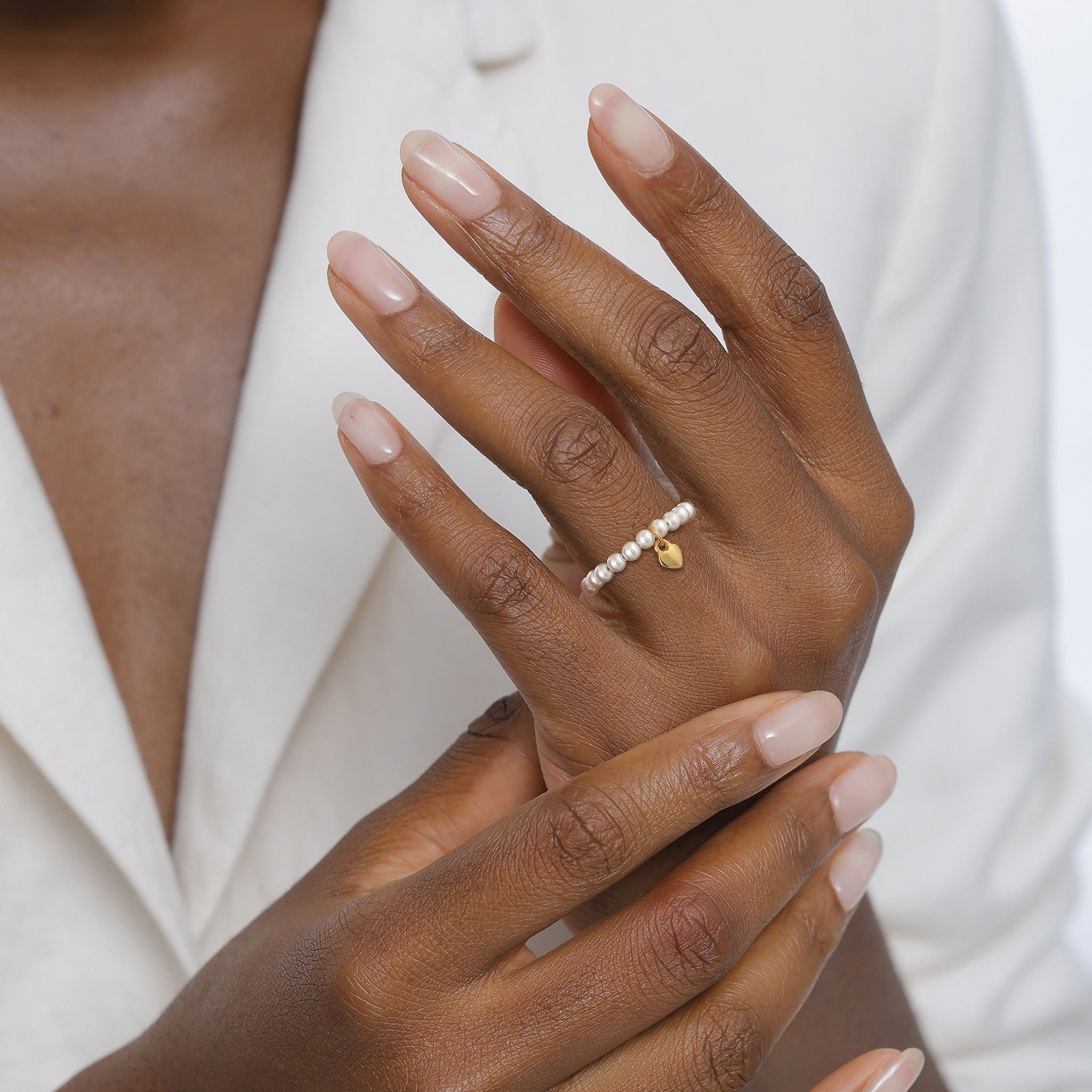 Gold - Elli | Ring Herz Anhänger | Mit Perlen von Swarovski® (Weiß) | 925 Sterling Silber vergoldet