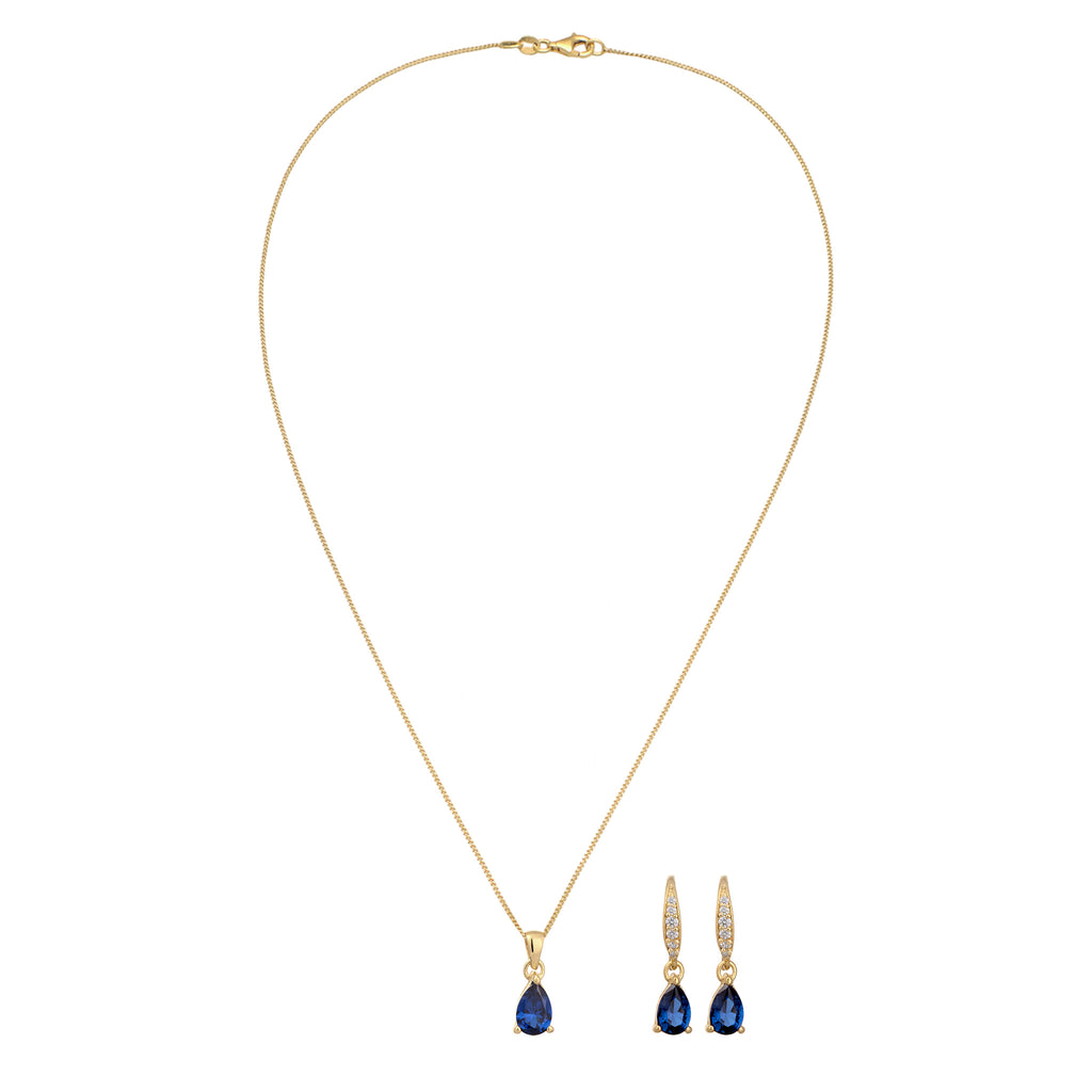 Gold - Elli | Schmuckset Tropfen | Zirkonia (Weiß) & Saphir (Blau) | 925er Sterling Silber vergoldet