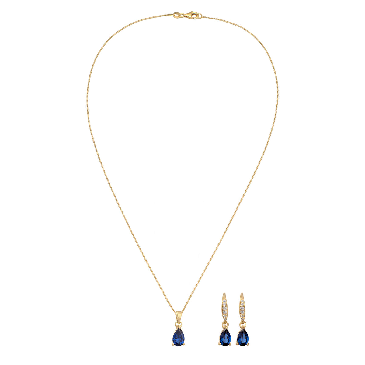 Gold - Elli | Schmuckset Tropfen | Zirkonia (Weiß) & Saphir (Blau) | 925er Sterling Silber vergoldet