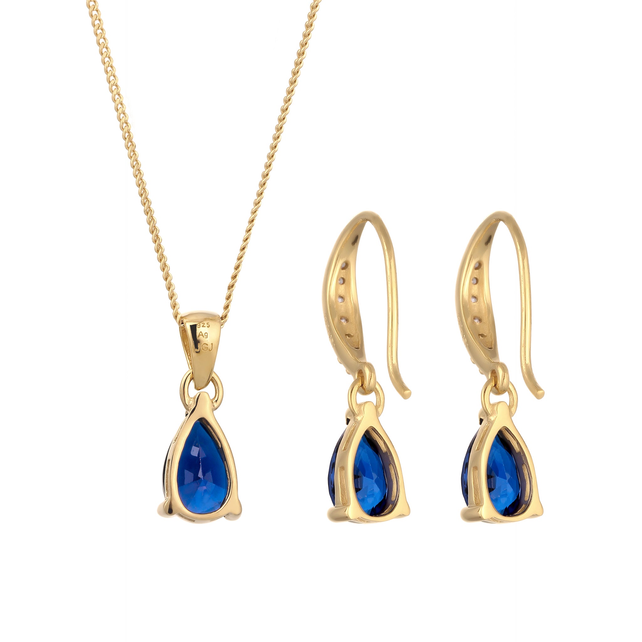 Gold - Elli | Schmuckset Tropfen | Zirkonia (Weiß) & Saphir (Blau) | 925er Sterling Silber vergoldet