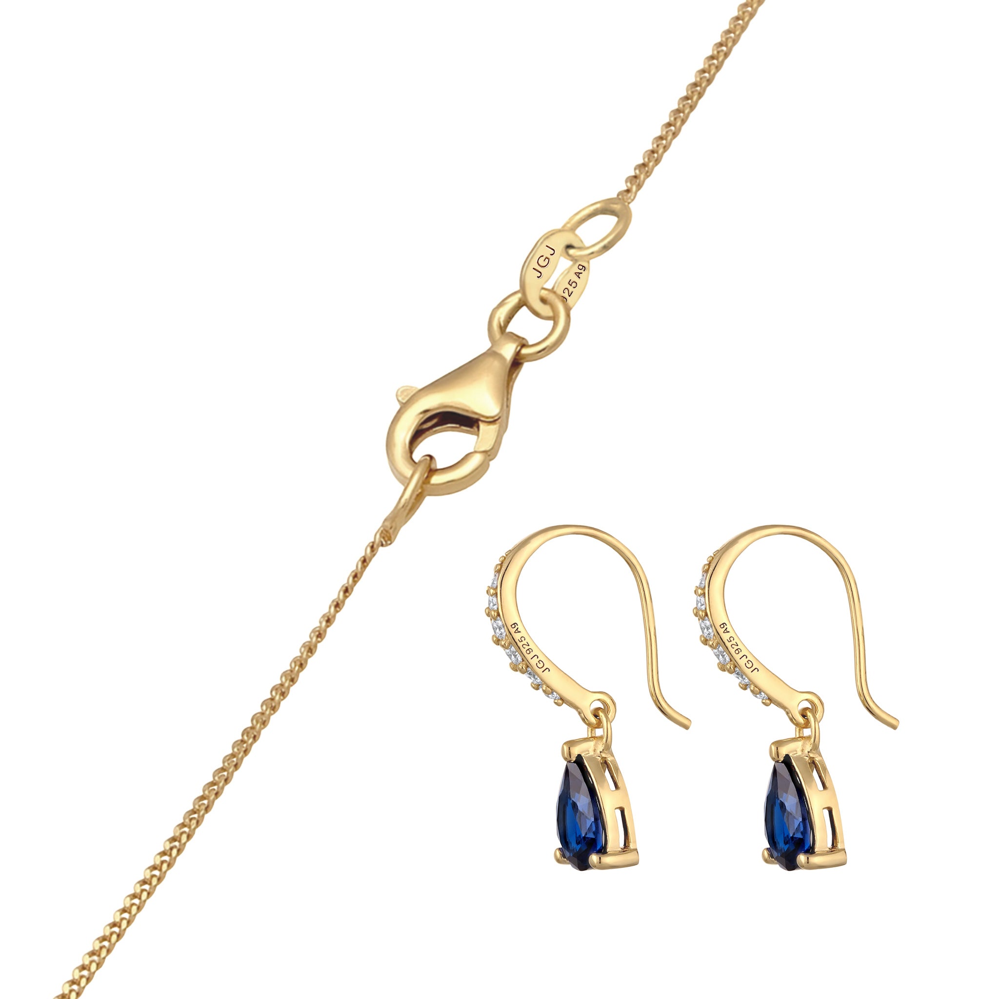 Gold - Elli | Schmuckset Tropfen | Zirkonia (Weiß) & Saphir (Blau) | 925er Sterling Silber vergoldet