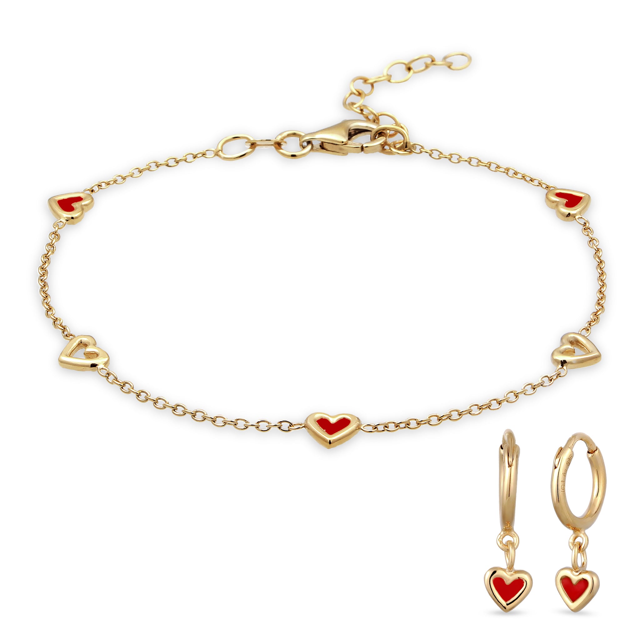 Gold - Elli | Schmuckset Herz | Emaille Rot | 925 Sterling Silber vergoldet