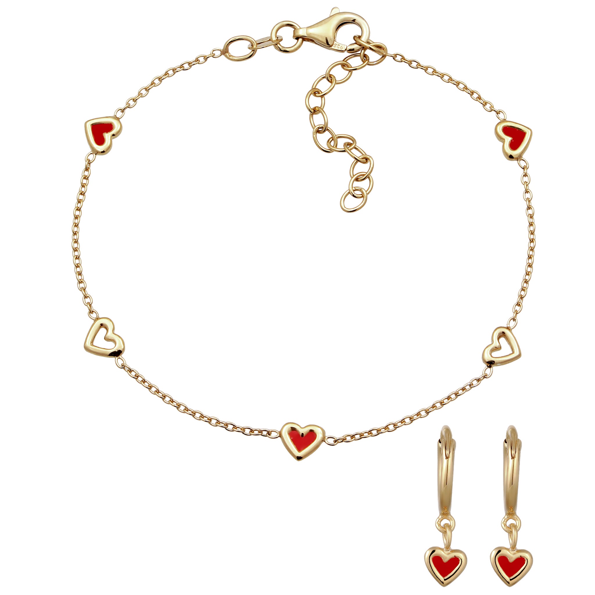 Gold - Elli | Schmuckset Herz | Emaille Rot | 925 Sterling Silber vergoldet