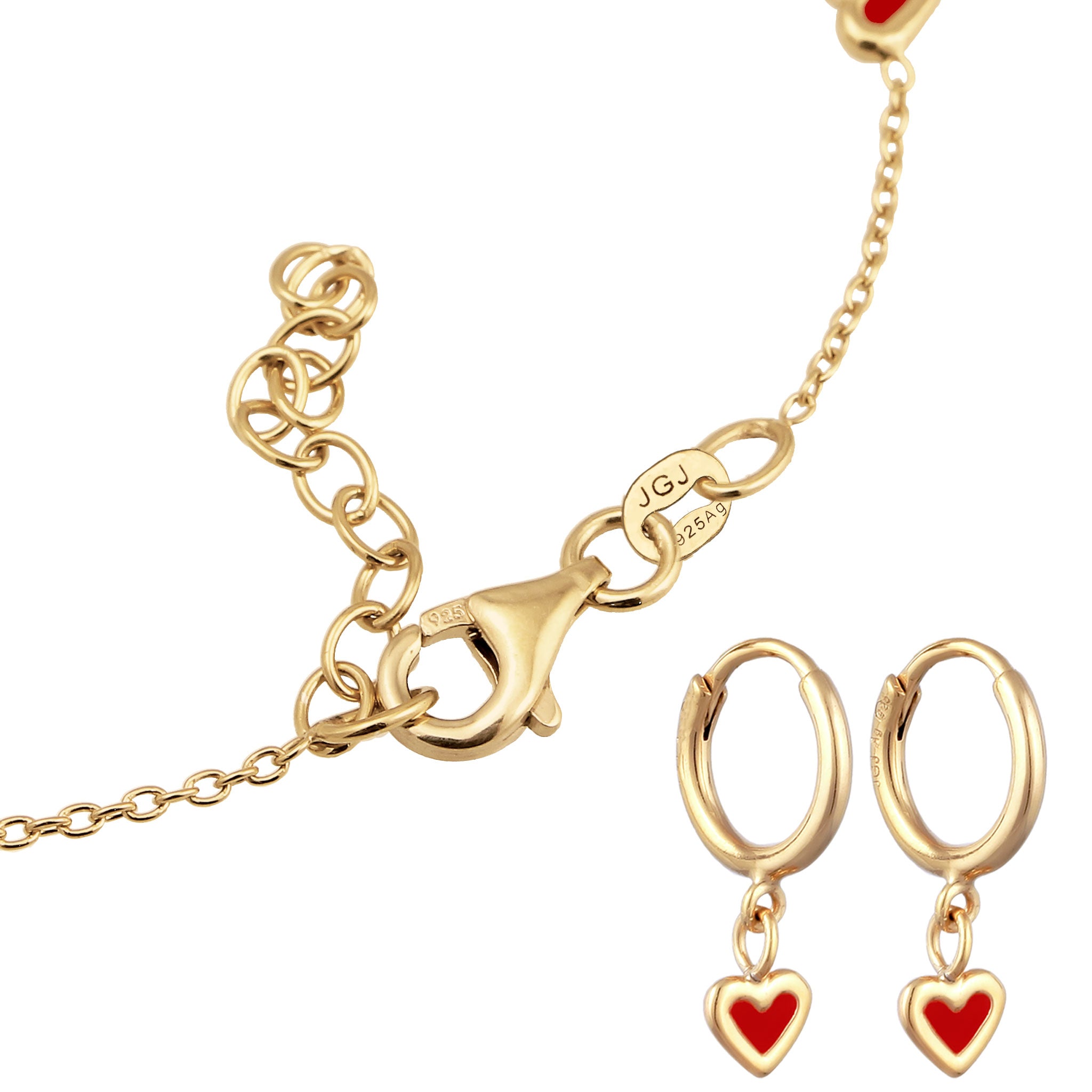 Gold - Elli | Schmuckset Herz | Emaille Rot | 925 Sterling Silber vergoldet
