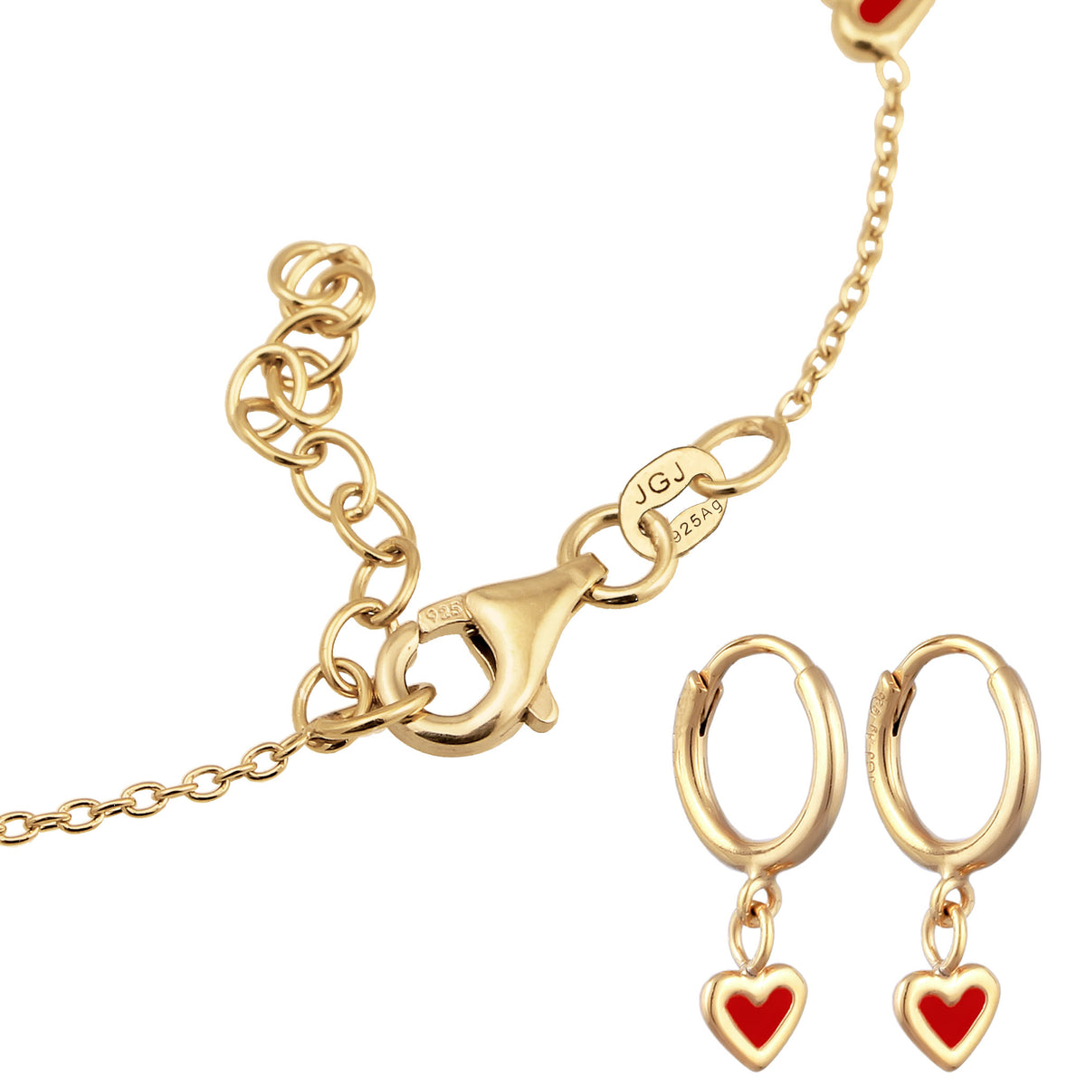 Gold - Elli | Schmuckset Herz | Emaille Rot | 925 Sterling Silber vergoldet