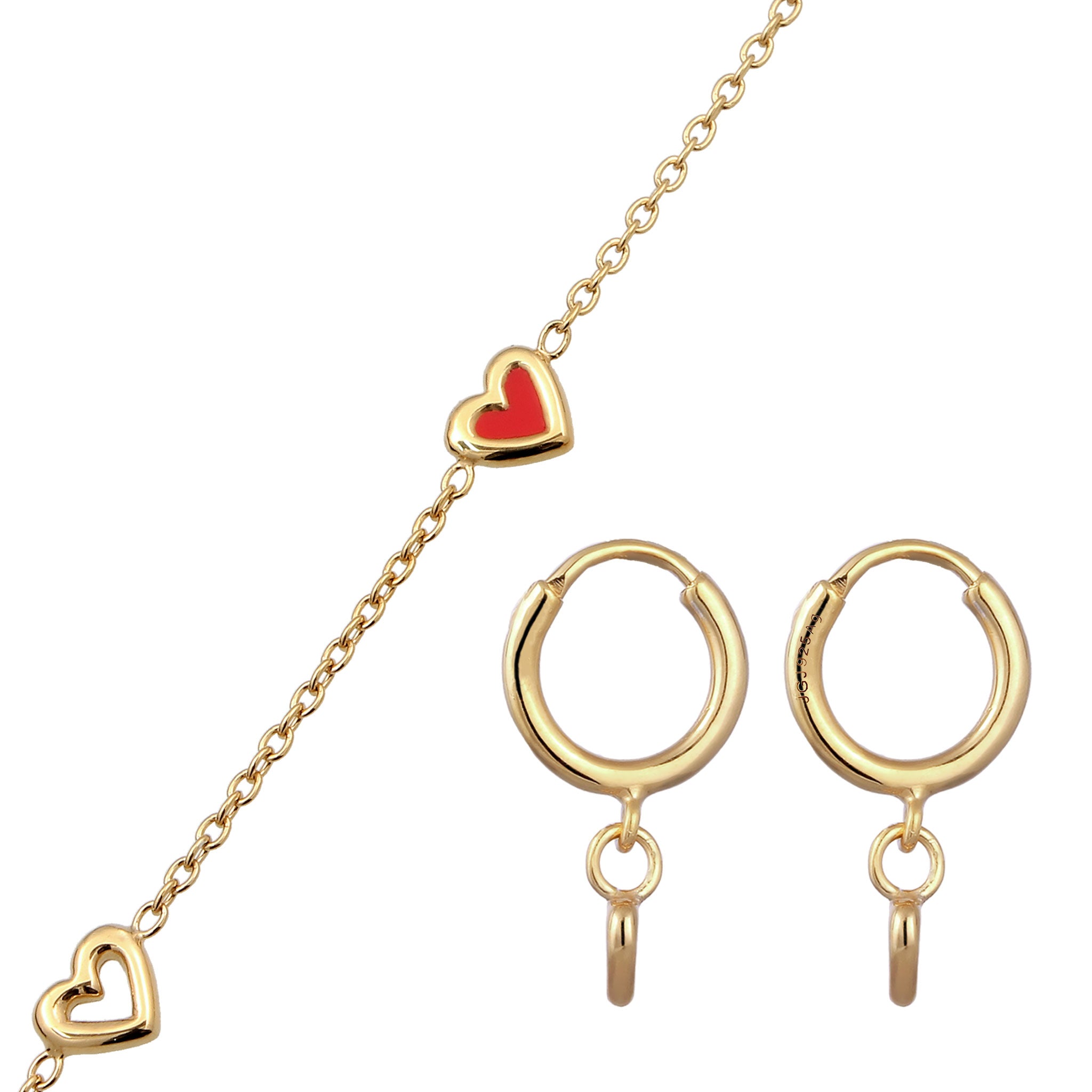 Gold - Elli | Schmuckset Herz | Emaille Rot | 925 Sterling Silber vergoldet