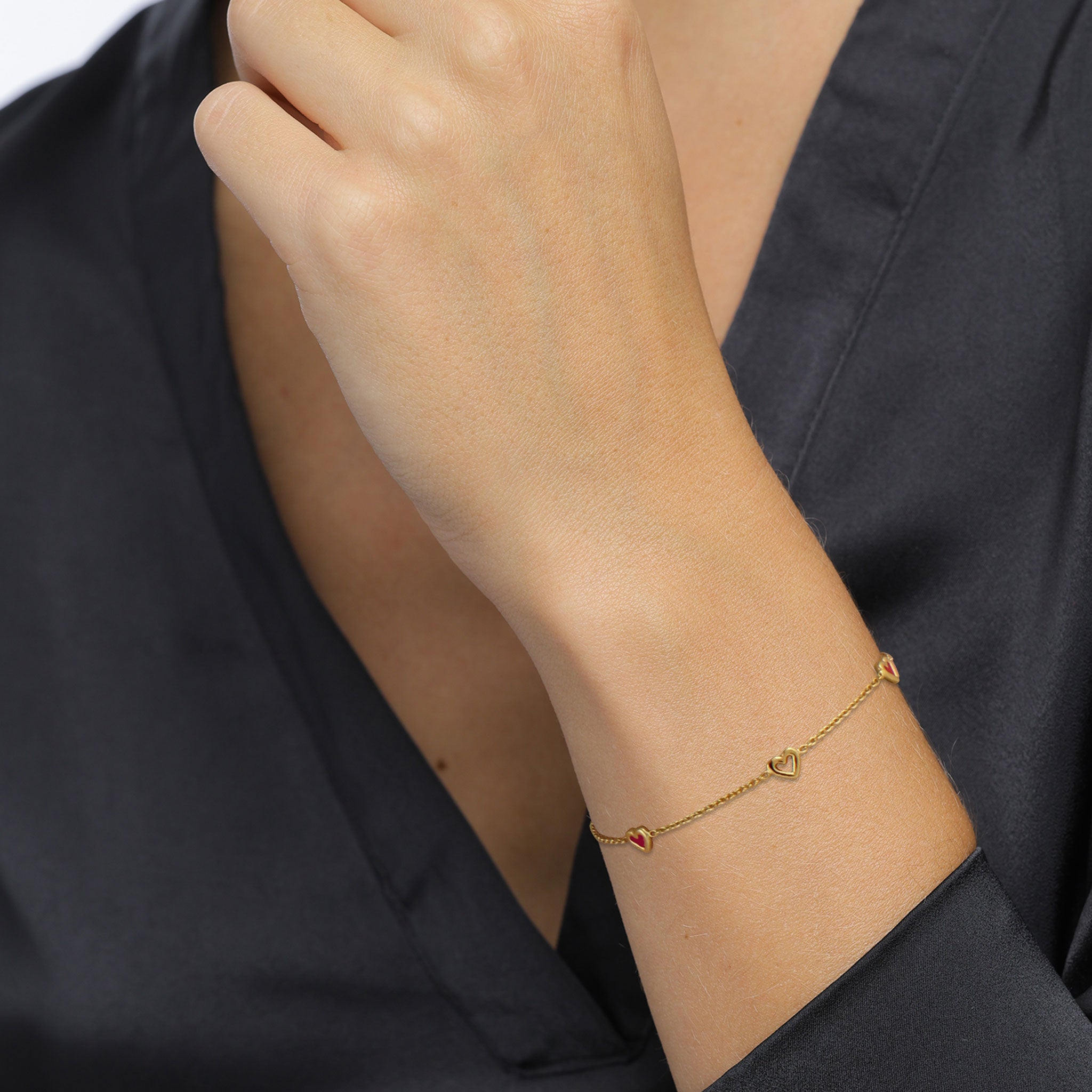 Gold - Elli | Schmuckset Herz | Emaille Rot | 925 Sterling Silber vergoldet