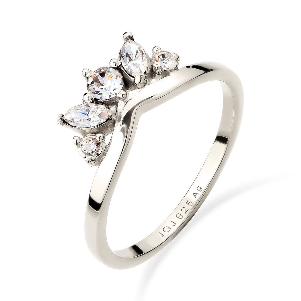 Silber - Elli | Ring Krone | Mit Kristallen von Swarovski® (Weiß) | 925 Sterling Silber
