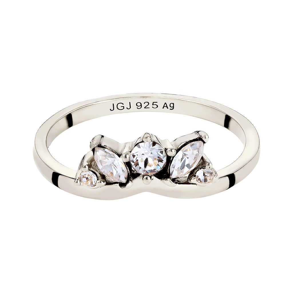 Silber - Elli | Ring Krone | Mit Kristallen von Swarovski® (Weiß) | 925 Sterling Silber
