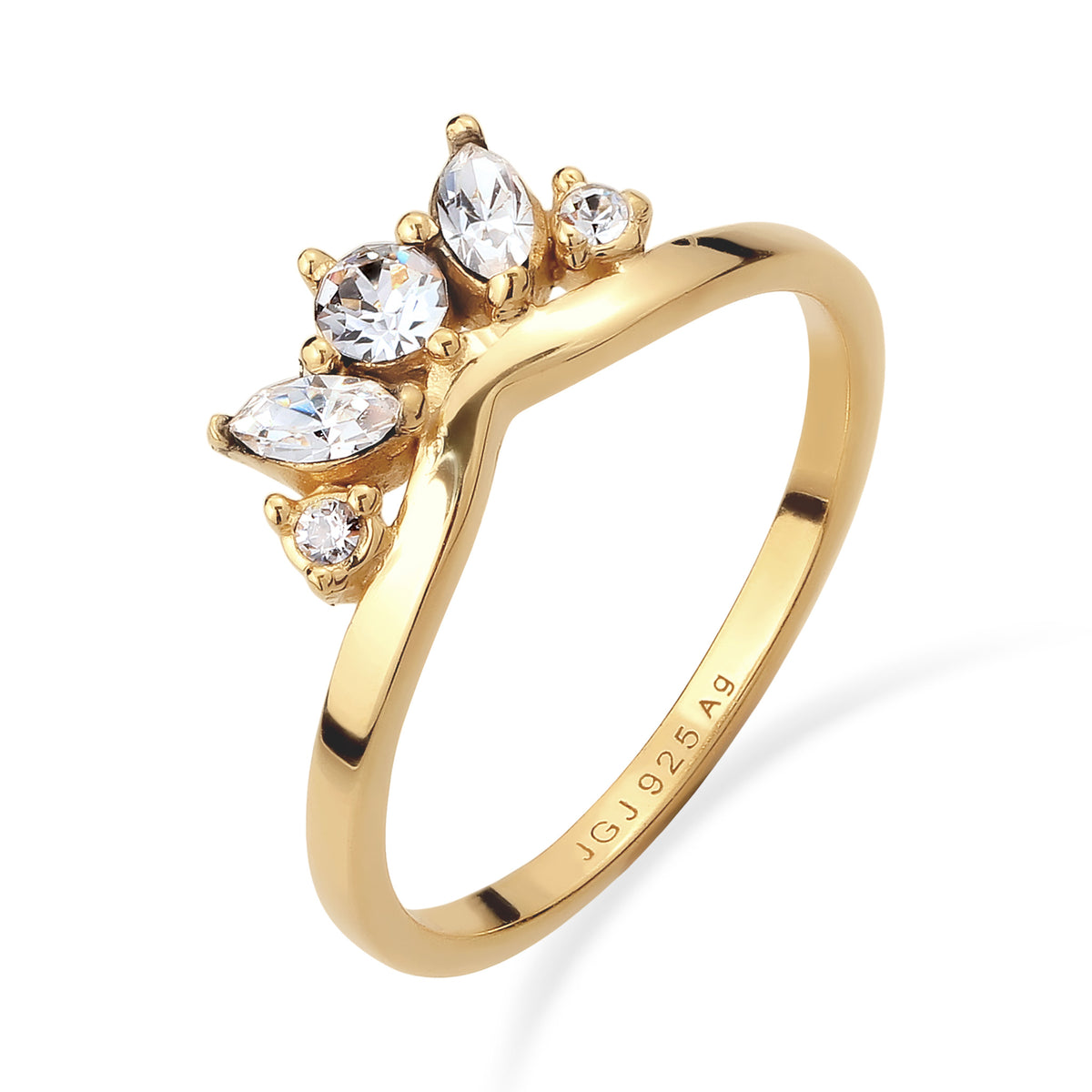 Gold - Elli | Ring Krone | Mit Kristallen von Swarovski® (Weiß) | 925 Sterling Silber vergoldet