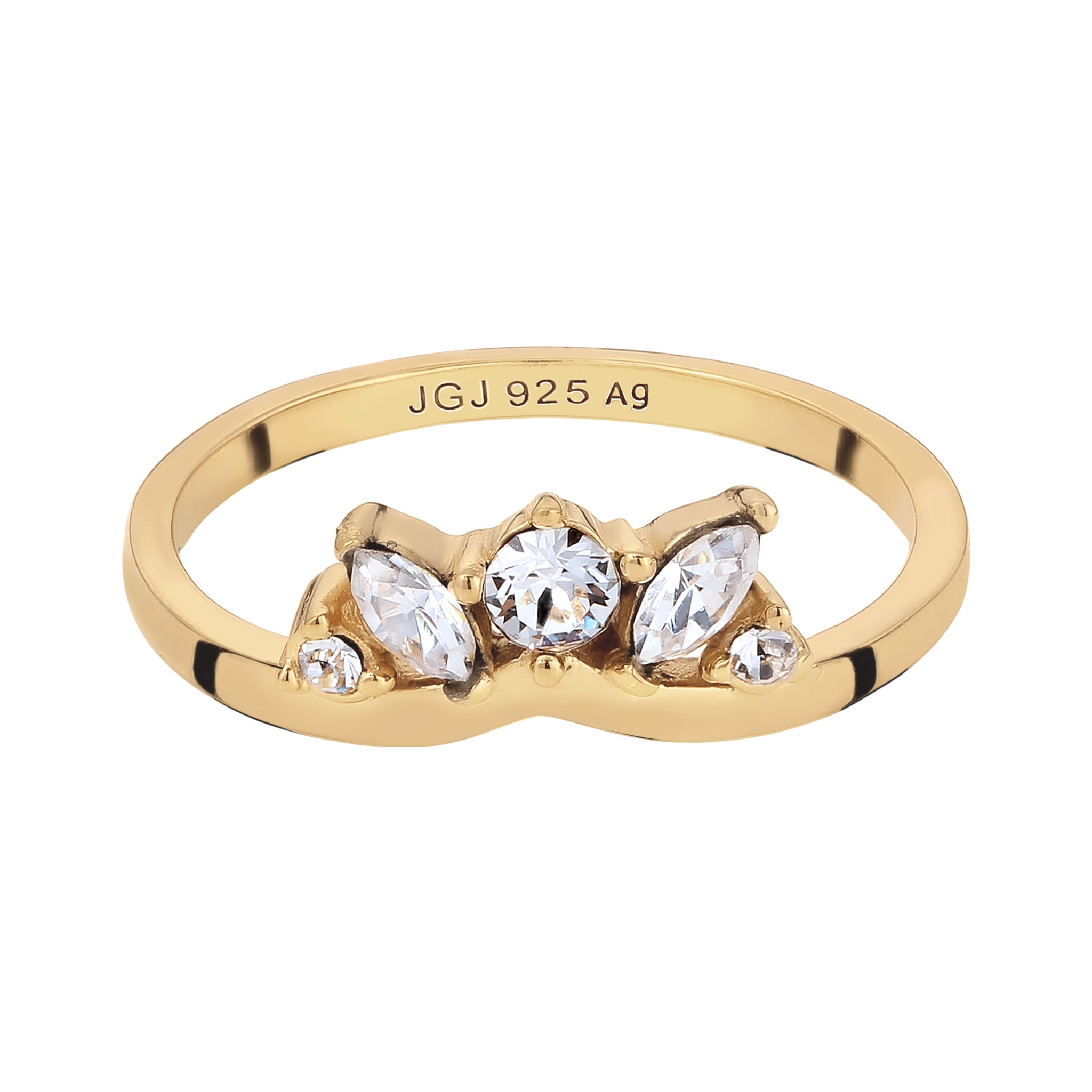 Gold - Elli | Ring Krone | Mit Kristallen von Swarovski® (Weiß) | 925 Sterling Silber vergoldet