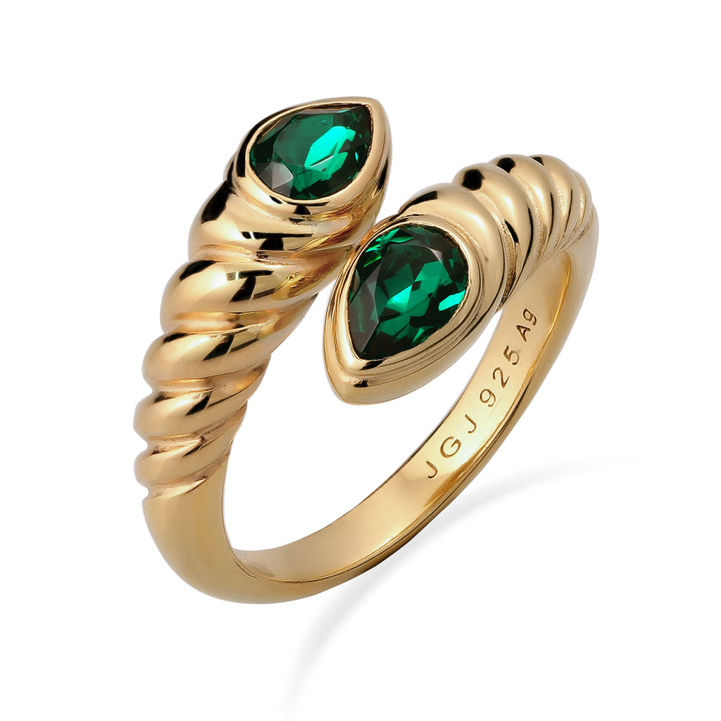 Gold - Elli | Wickelring Schlange | Mit Kristallen von Swarovski® (Grün) | 925 Sterling Silber vergoldet