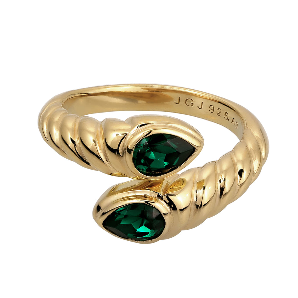 Gold - Elli | Wickelring Schlange | Mit Kristallen von Swarovski® (Grün) | 925 Sterling Silber vergoldet