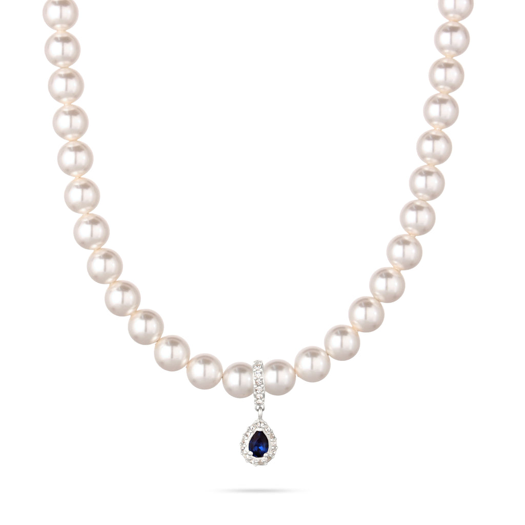 Silber - Elli | Halskette | Mit Perlen & Kristallen von Swarovski® (Dunkelblau & Weiß) | 925 Sterling Silber