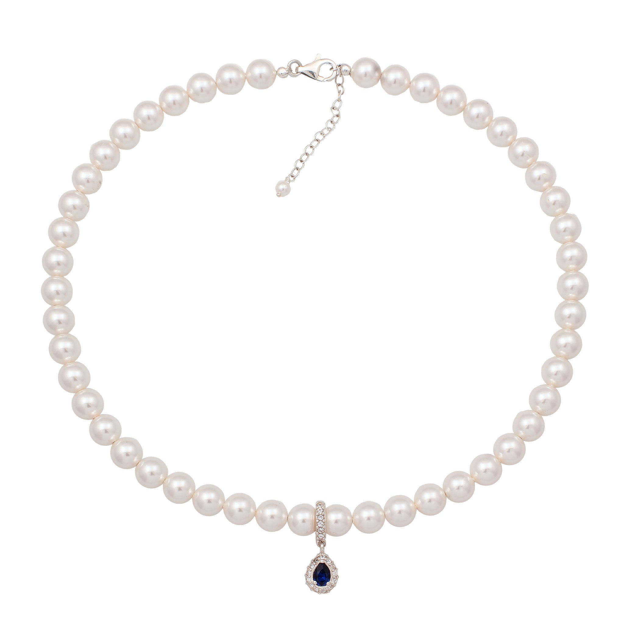 Silber - Elli | Halskette | Mit Perlen & Kristallen von Swarovski® (Dunkelblau & Weiß) | 925 Sterling Silber