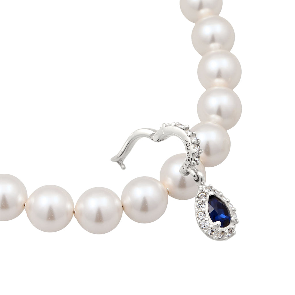 Silber - Elli | Halskette | Mit Perlen & Kristallen von Swarovski® (Dunkelblau & Weiß) | 925 Sterling Silber