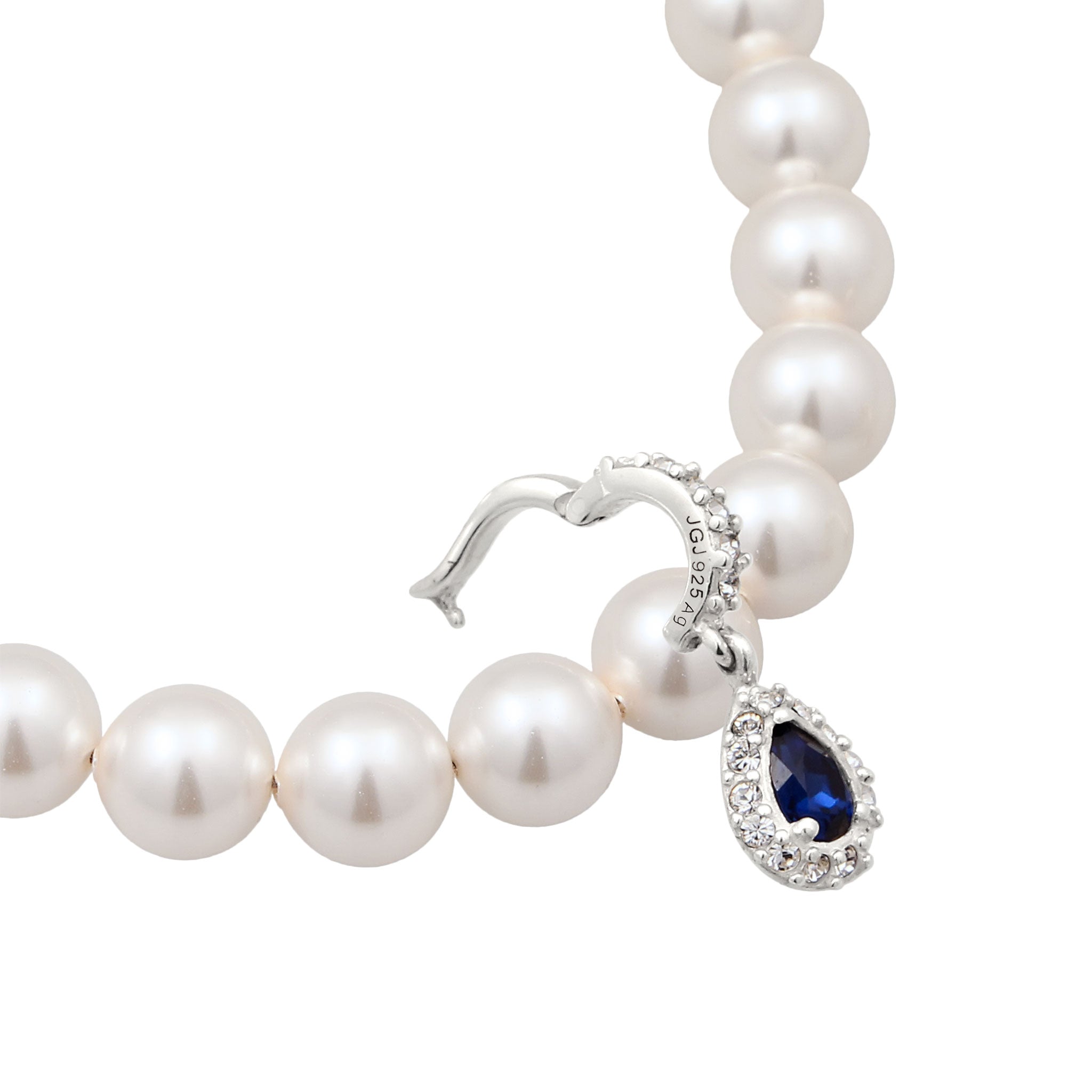 Silber - Elli | Halskette | Mit Perlen & Kristallen von Swarovski® (Dunkelblau & Weiß) | 925 Sterling Silber